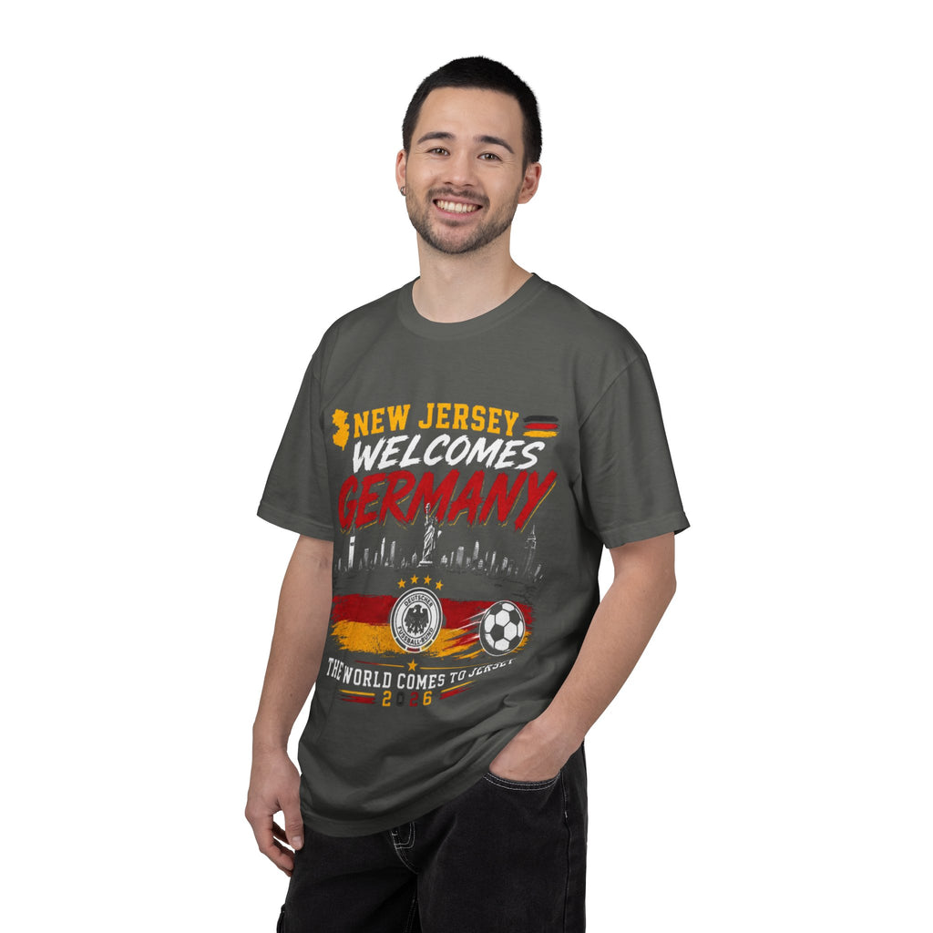 New Jersey Welcomes Germany T-Shirt | Soccer Flag Skyline Design