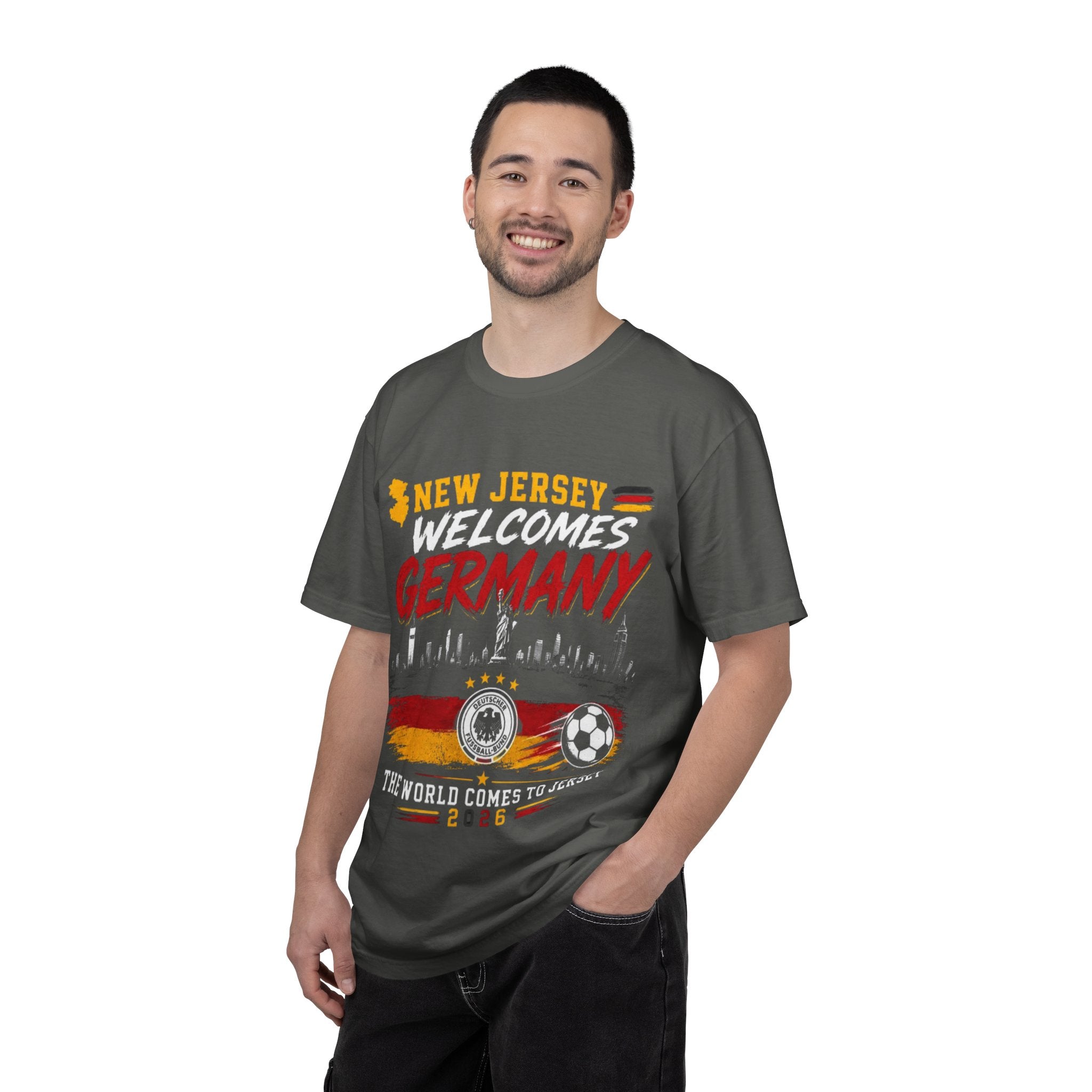New Jersey Welcomes Germany T-Shirt | Soccer Flag Skyline Design