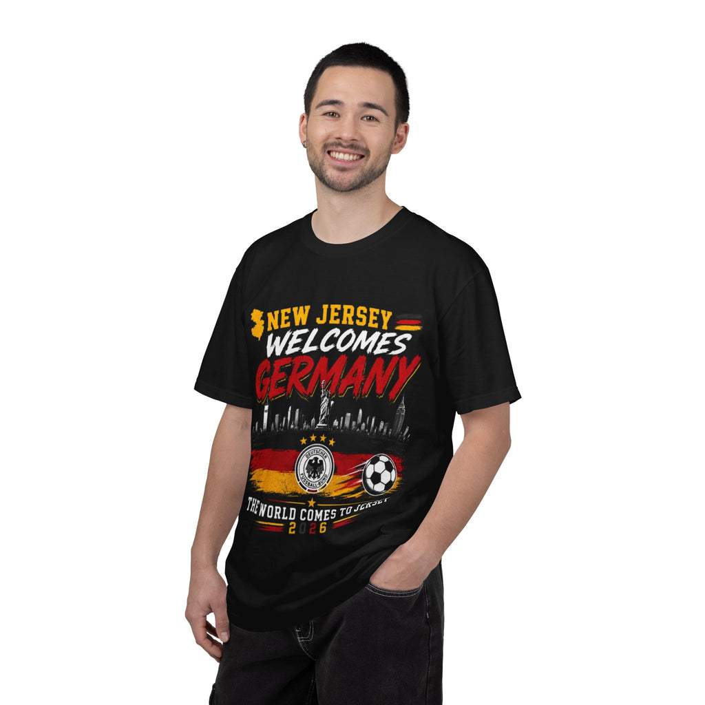New Jersey Welcomes Germany T-Shirt | Soccer Flag Skyline Design