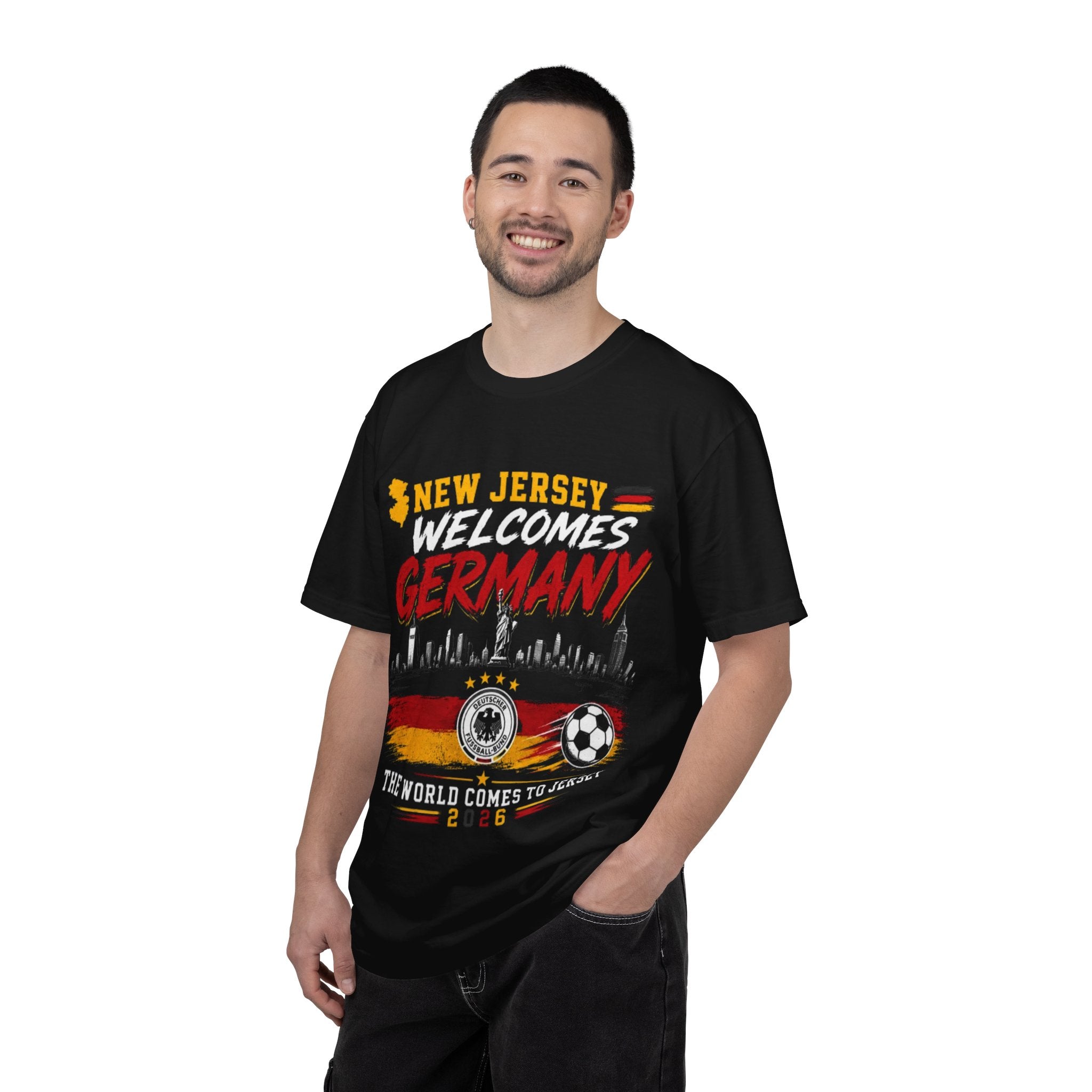 New Jersey Welcomes Germany T-Shirt | Soccer Flag Skyline Design