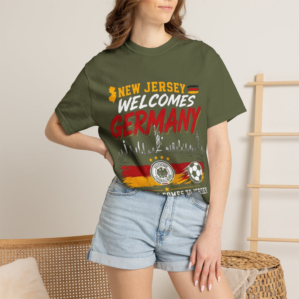 New Jersey Welcomes Germany T-Shirt | Soccer Flag Skyline Design