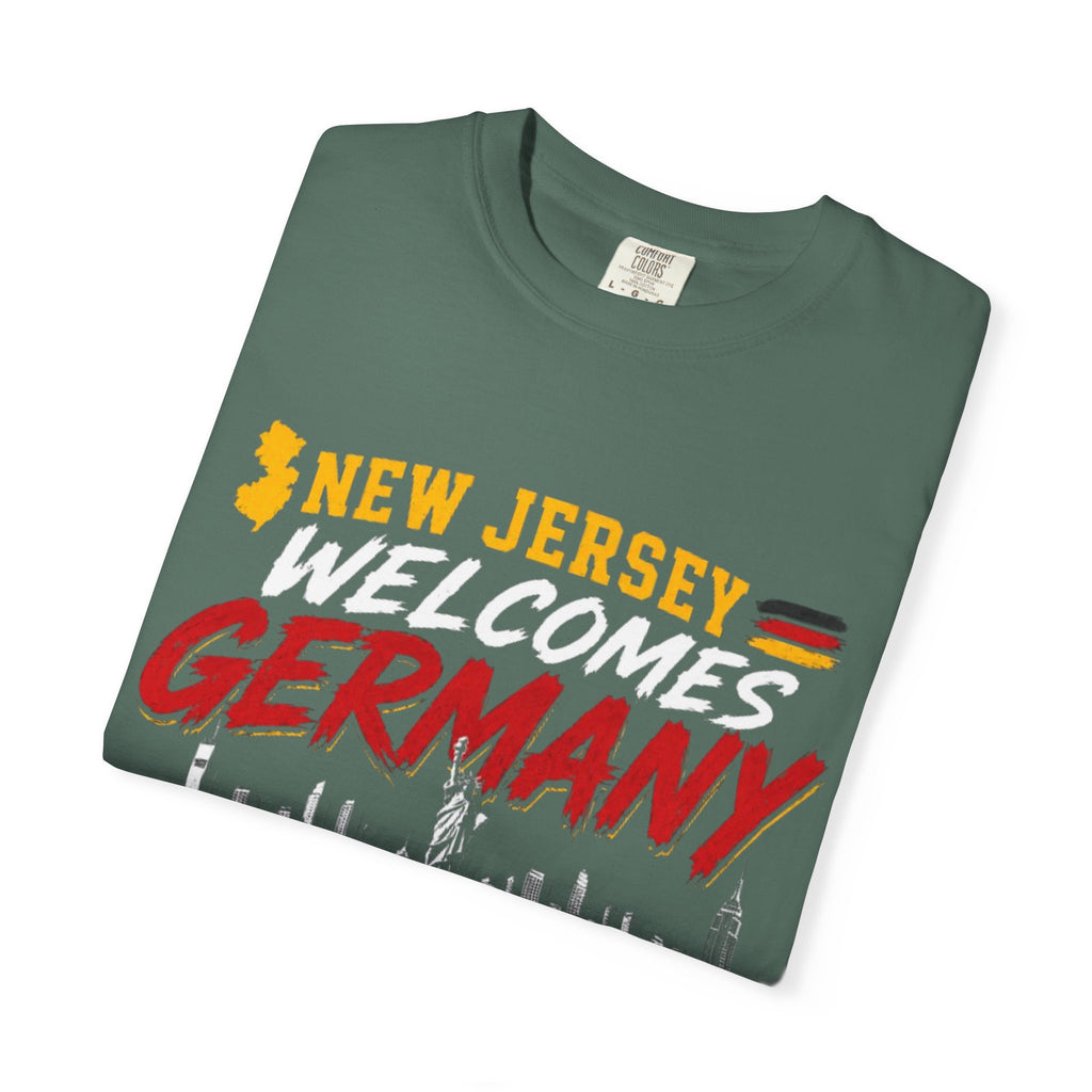New Jersey Welcomes Germany T-Shirt | Soccer Flag Skyline Design