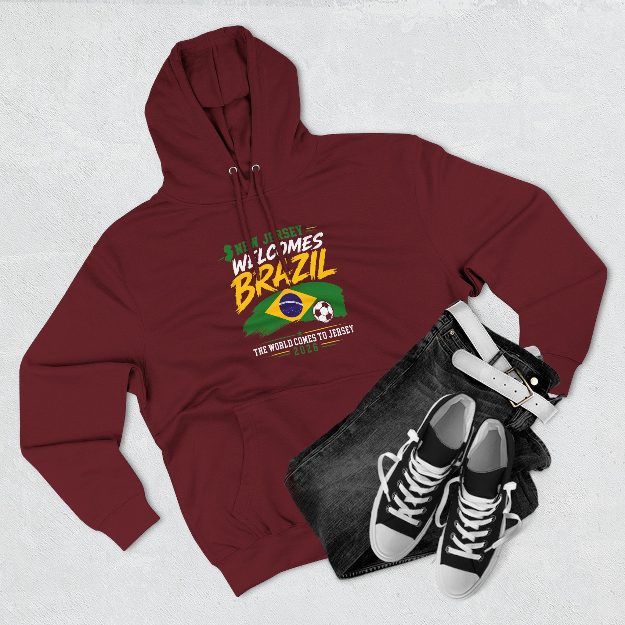 Brazil Soccer Hoodie - Welcome to Brazil Graphic Pullover (The World Comes to Jersey)