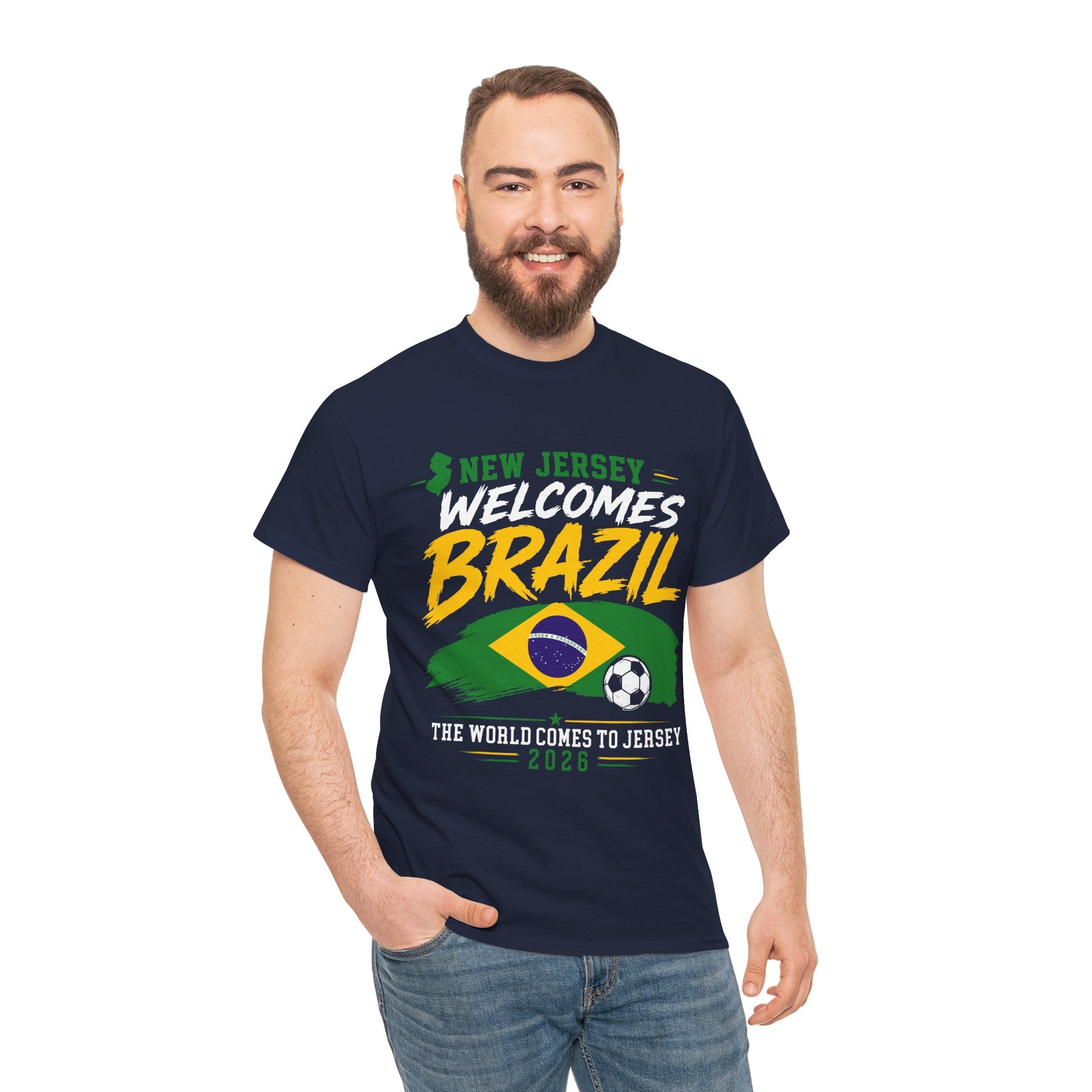 New Jersey Welcomes Brazil T-Shirt | Brazil Flag Soccer Tee