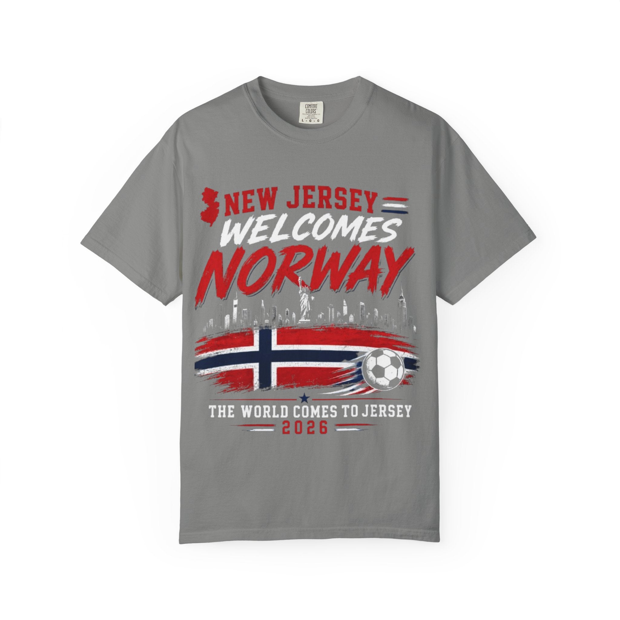 New Jersey Welcomes Norway T-Shirt | Norway Flag Soccer Jersey Skyline