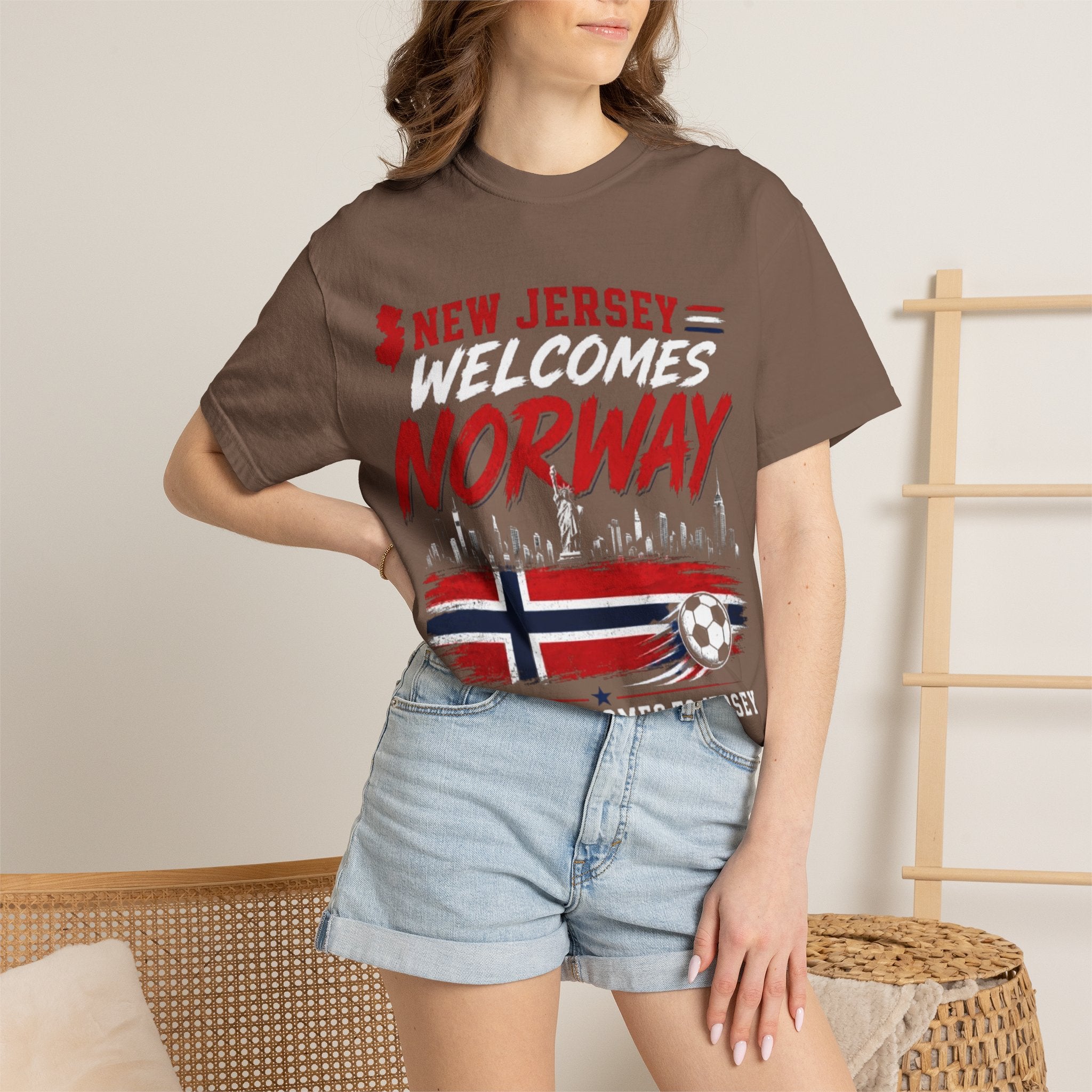 New Jersey Welcomes Norway T-Shirt | Norway Flag Soccer Jersey Skyline