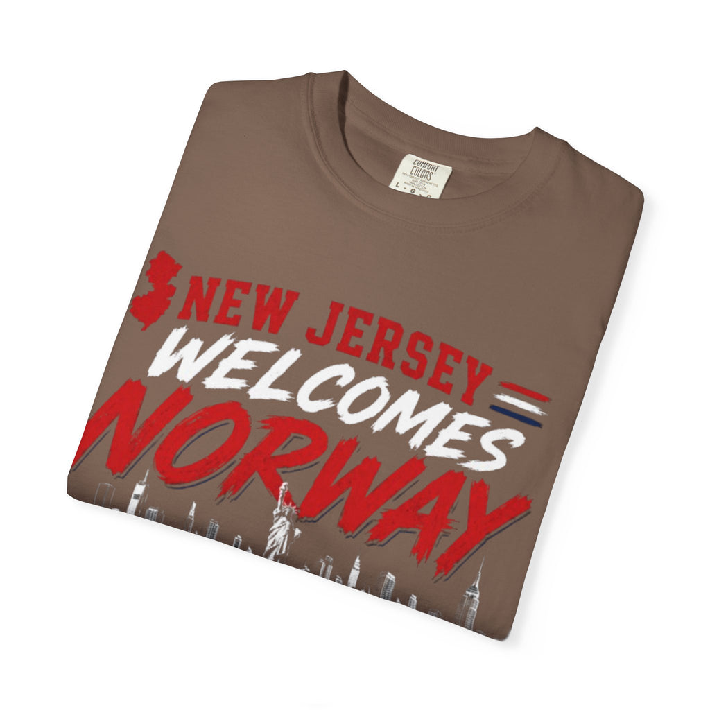 New Jersey Welcomes Norway T-Shirt | Norway Flag Soccer Jersey Skyline