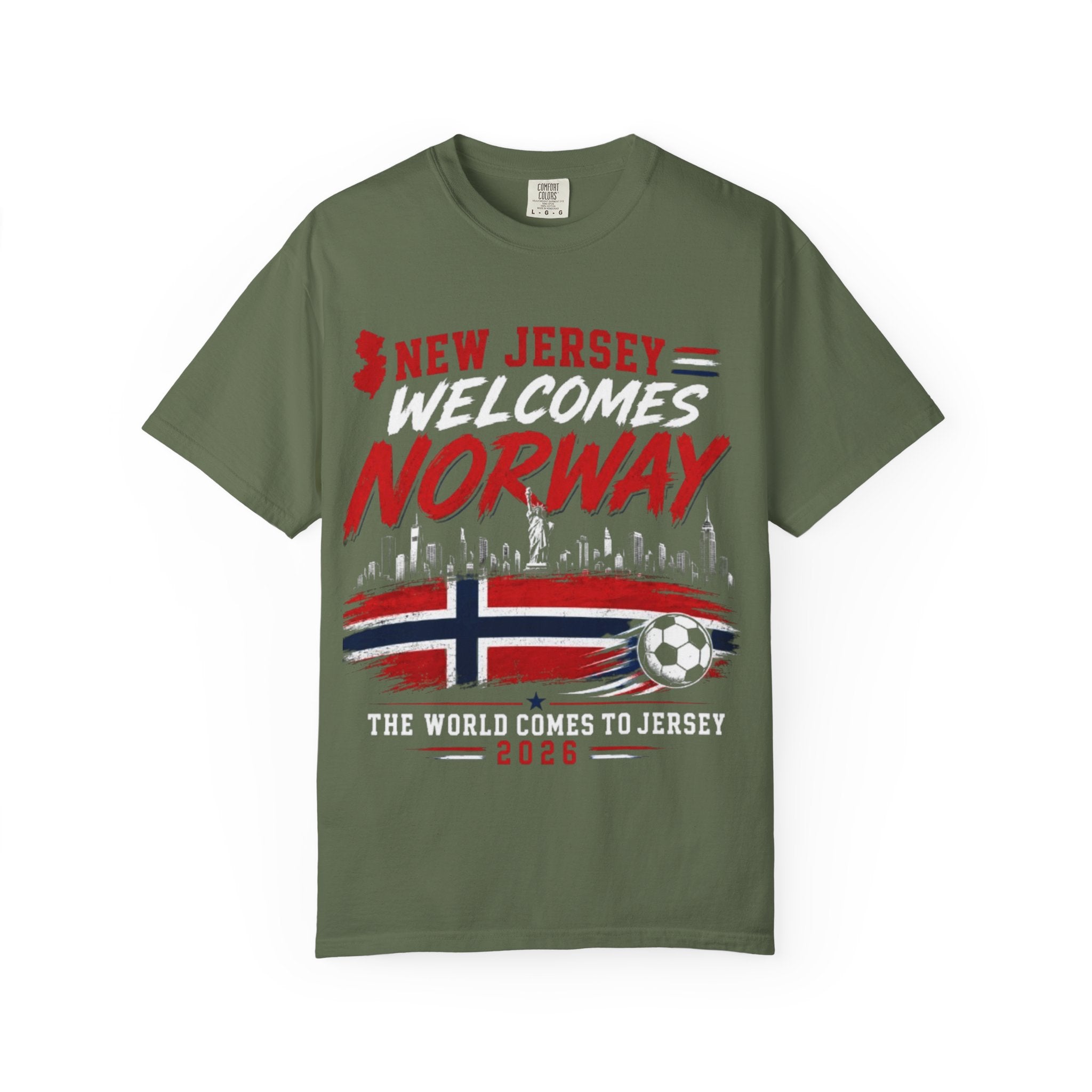 New Jersey Welcomes Norway T-Shirt | Norway Flag Soccer Jersey Skyline