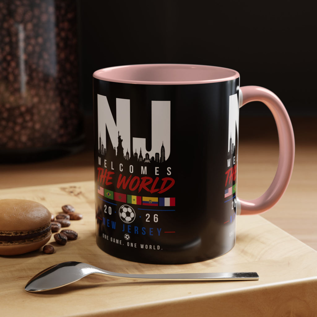 New Jersey Soccer World Cup Accent Coffee Mug — 'NJ Welcomes The World' 11/15oz