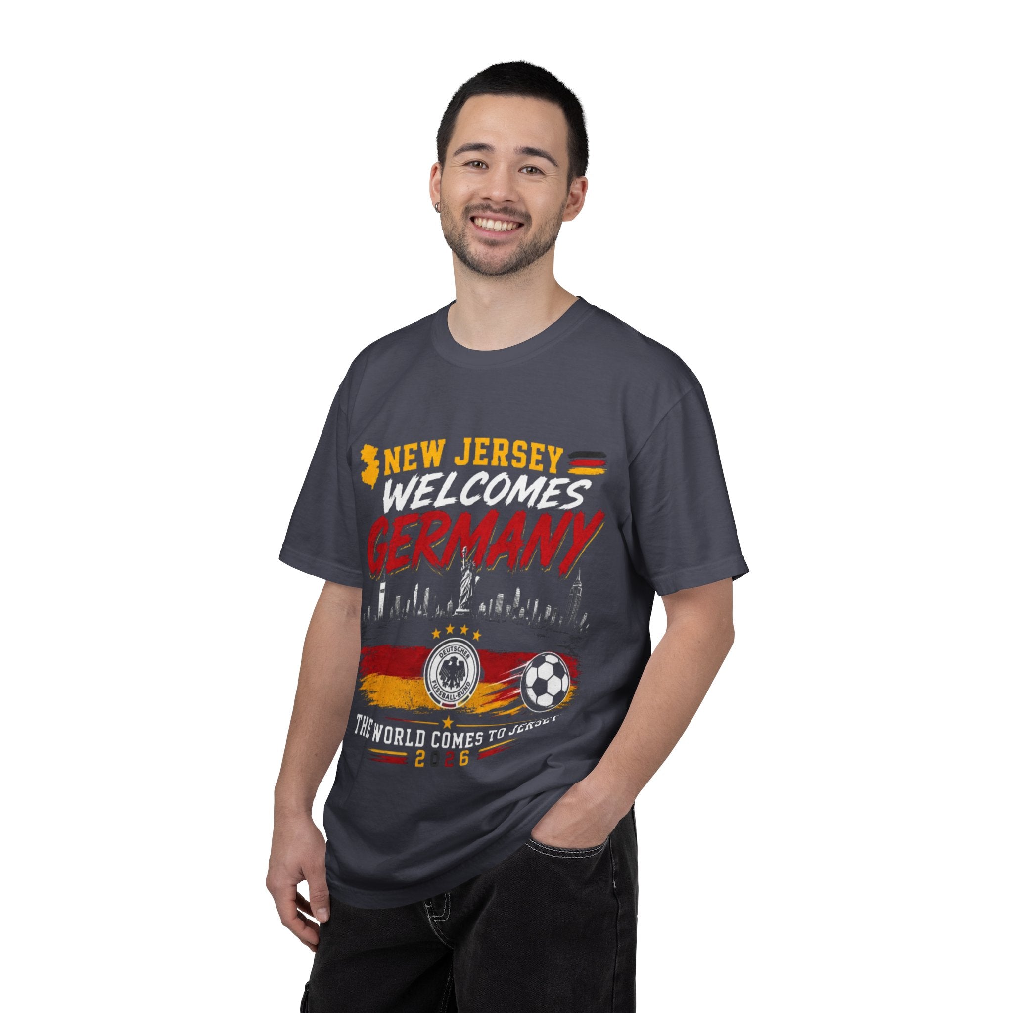 New Jersey Welcomes Germany T-Shirt | Soccer Flag Skyline Design