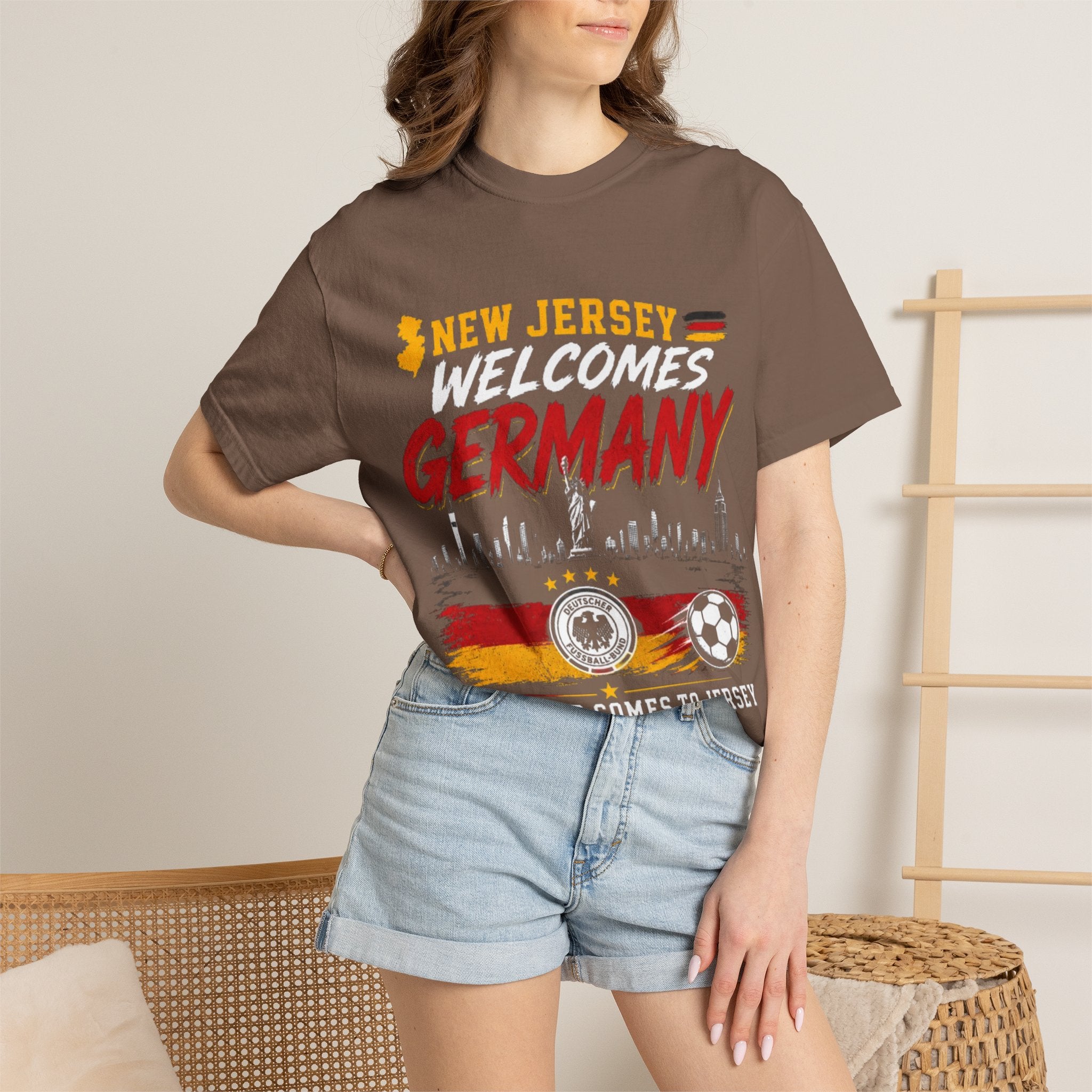 New Jersey Welcomes Germany T-Shirt | Soccer Flag Skyline Design