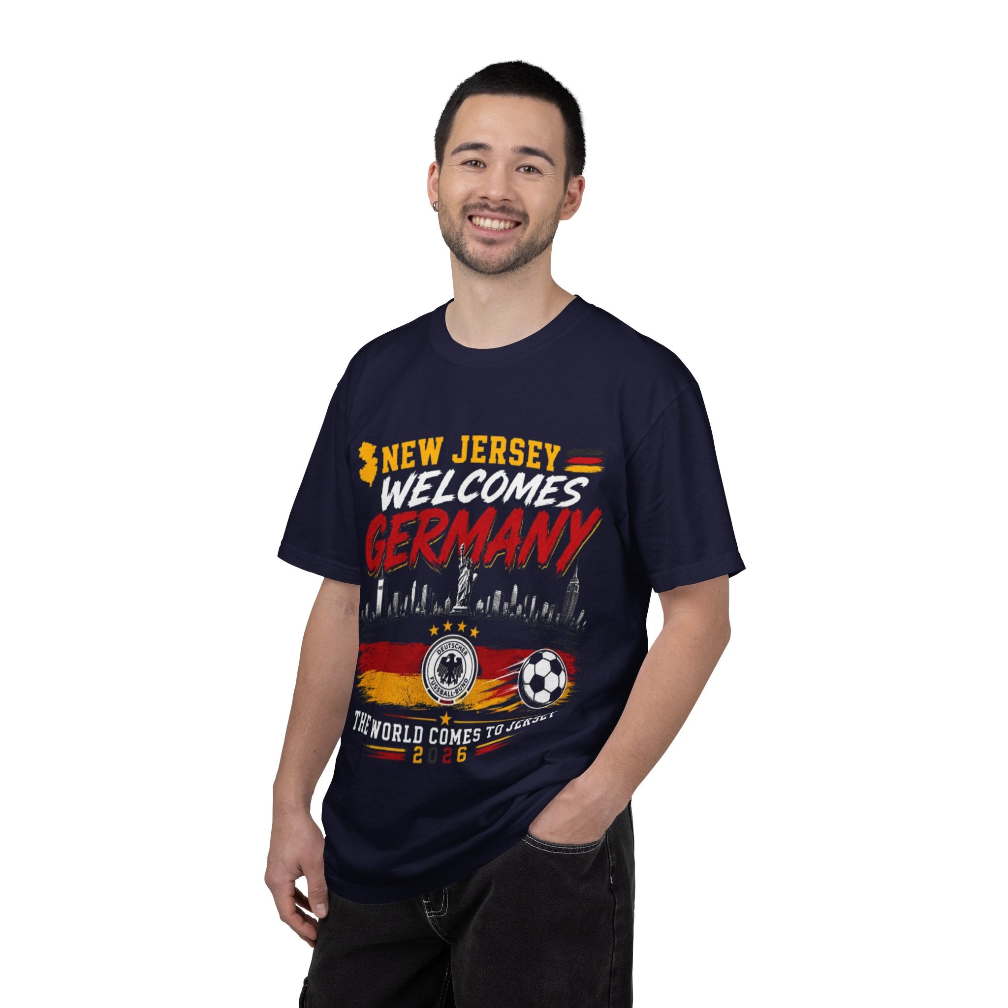 New Jersey Welcomes Germany T-Shirt | Soccer Flag Skyline Design