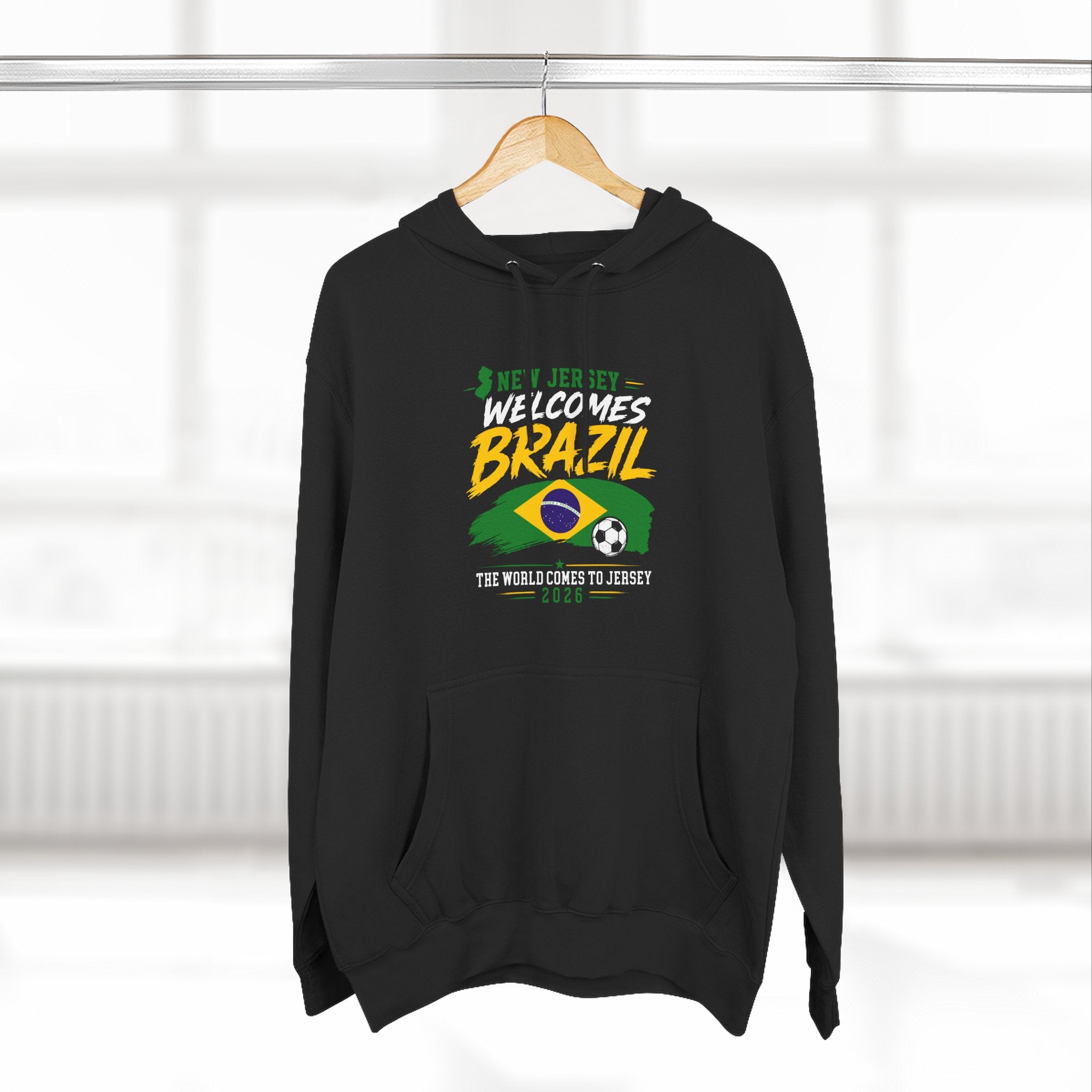 Brazil Soccer Hoodie - Welcome to Brazil Graphic Pullover (The World Comes to Jersey)