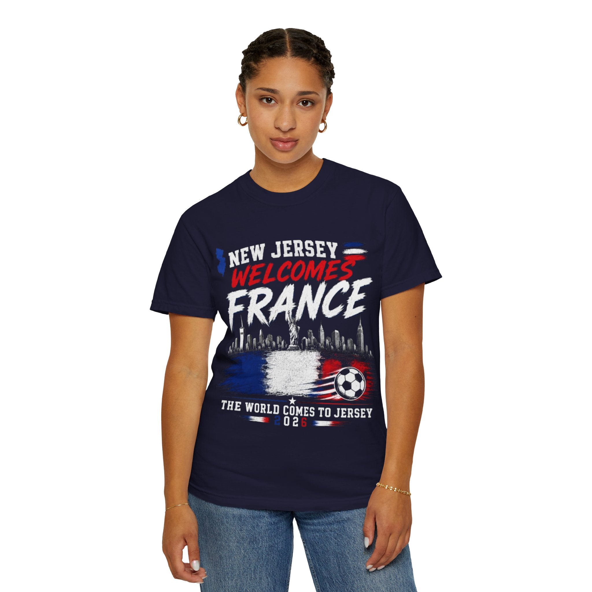 T-Shirt — "New Jersey Welcomes France" Soccer Fan Tee (The World Comes to Jersey 2024)