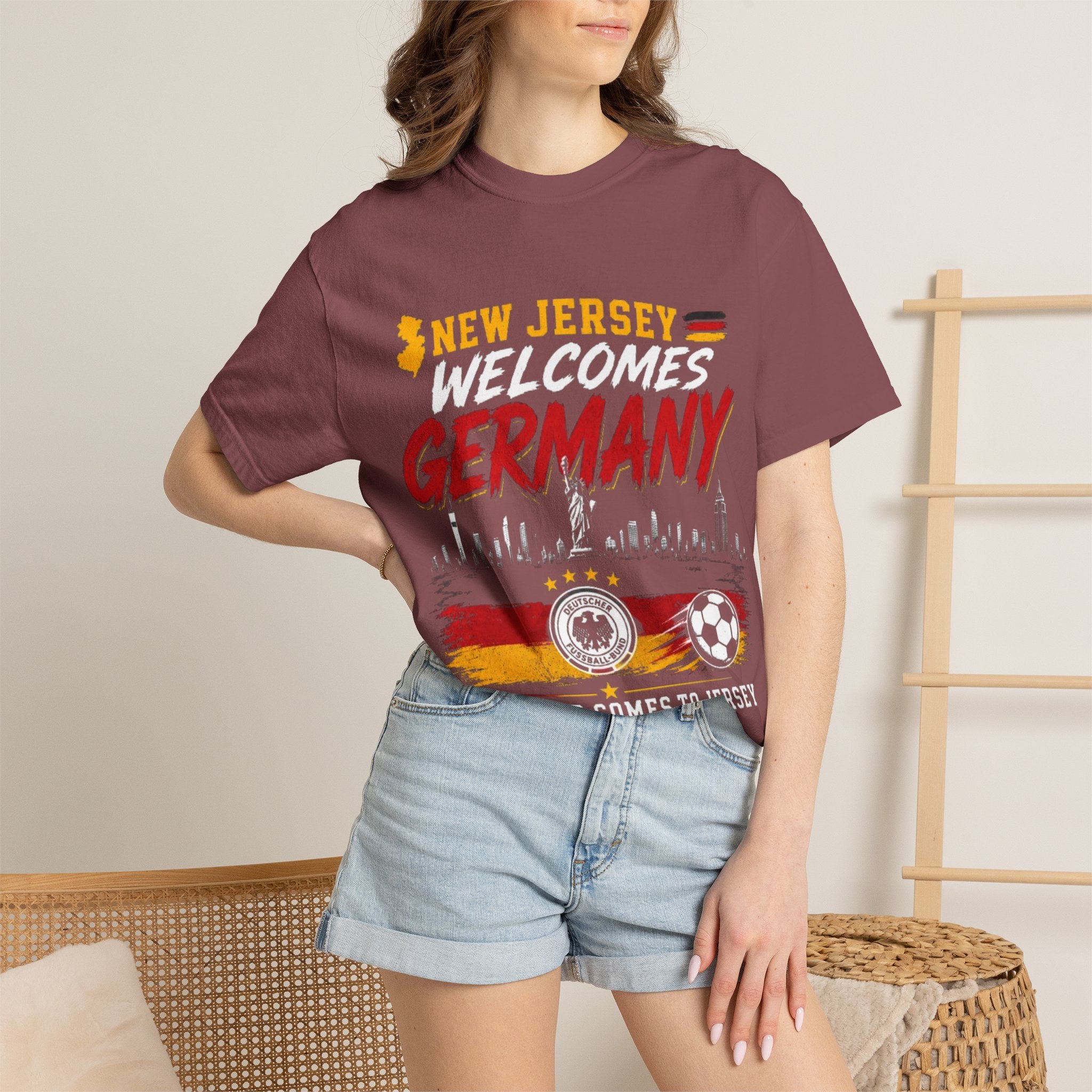New Jersey Welcomes Germany T-Shirt | Soccer Flag Skyline Design