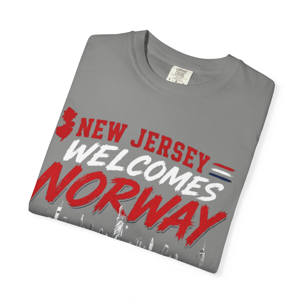 New Jersey Welcomes Norway T-Shirt | Norway Flag Soccer Jersey Skyline