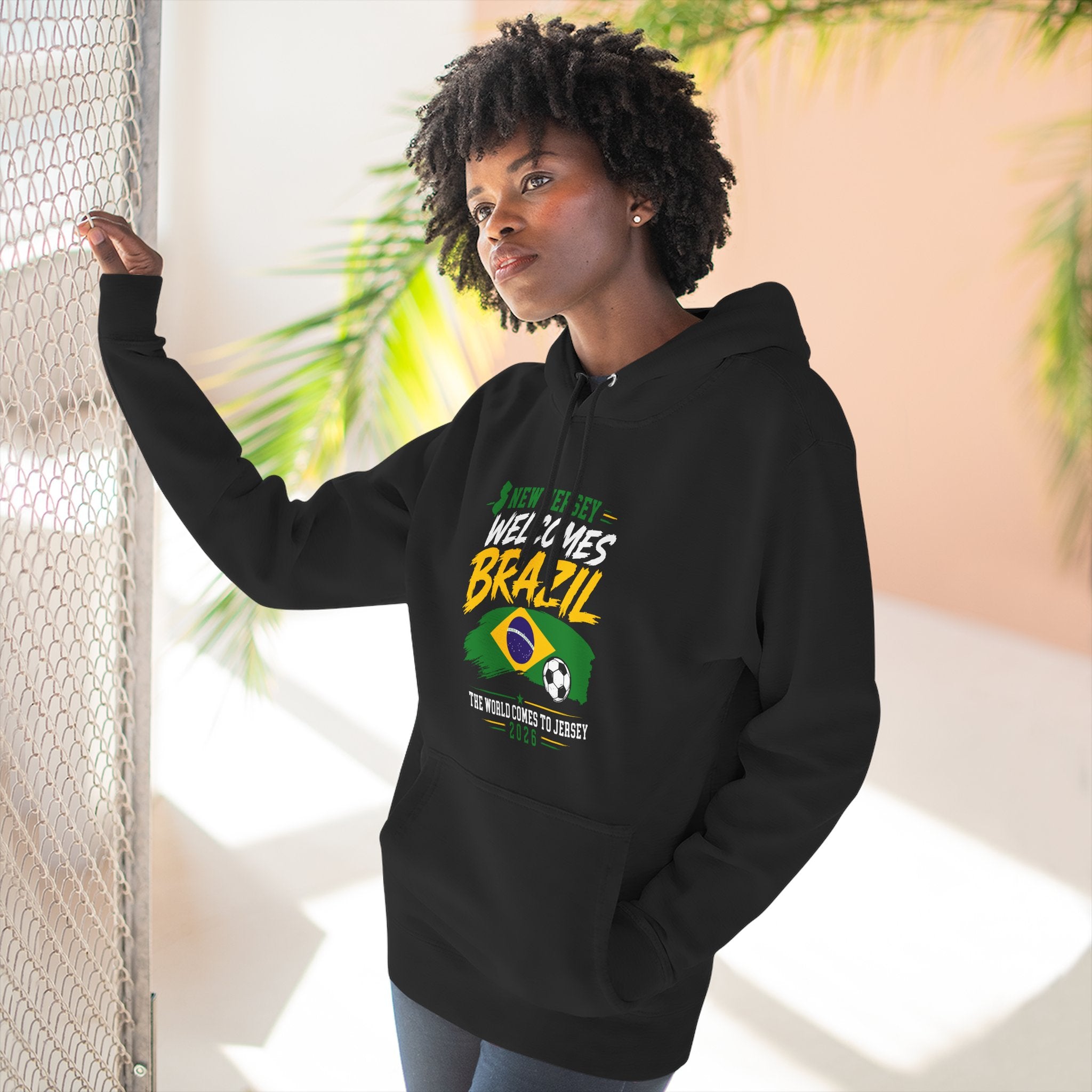 Brazil Soccer Hoodie - Welcome to Brazil Graphic Pullover (The World Comes to Jersey)