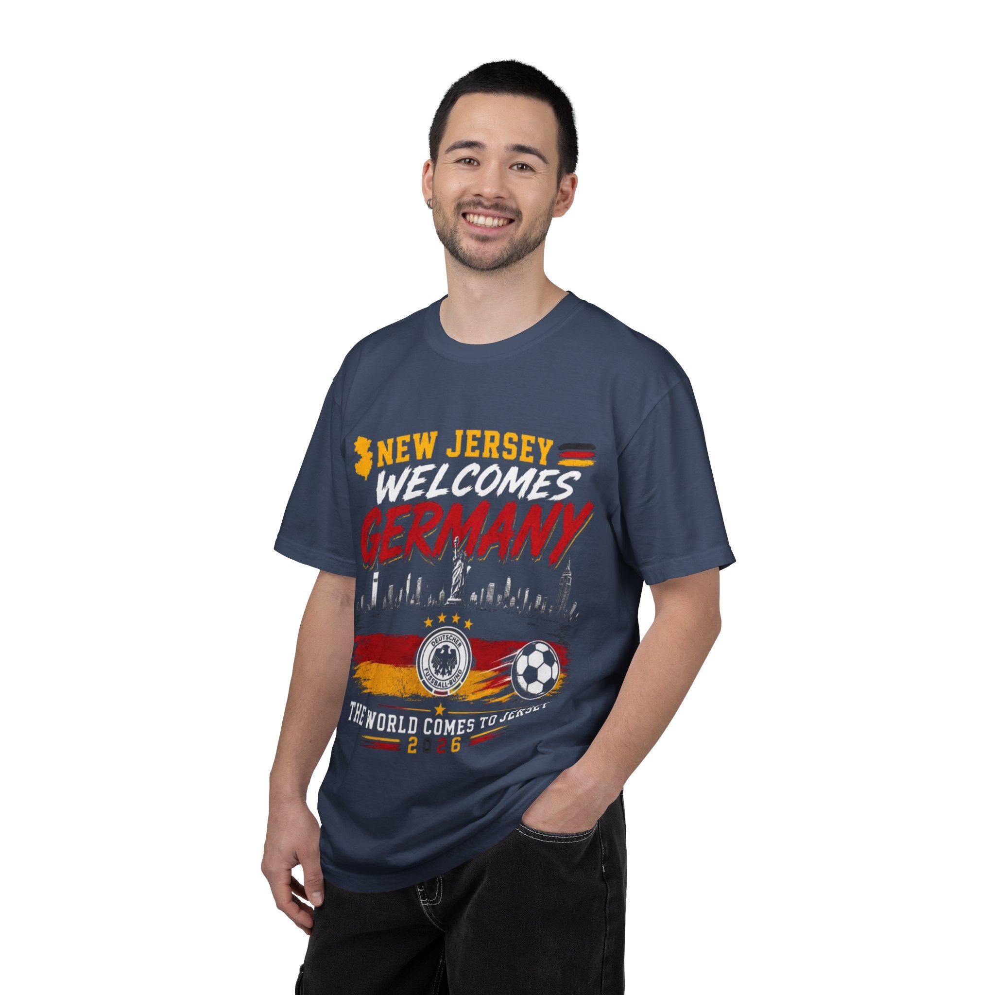 New Jersey Welcomes Germany T-Shirt | Soccer Flag Skyline Design