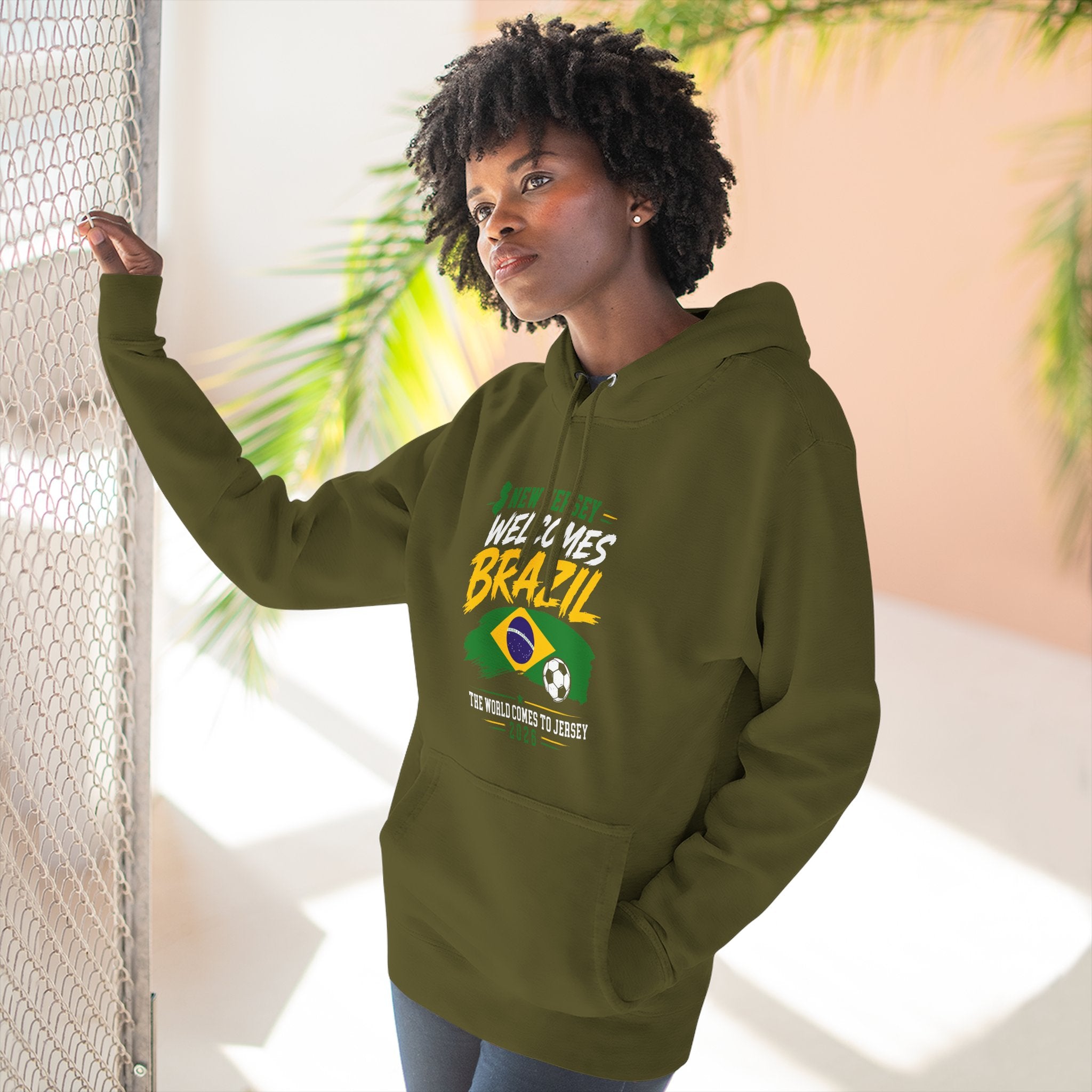 Brazil Soccer Hoodie - Welcome to Brazil Graphic Pullover (The World Comes to Jersey)
