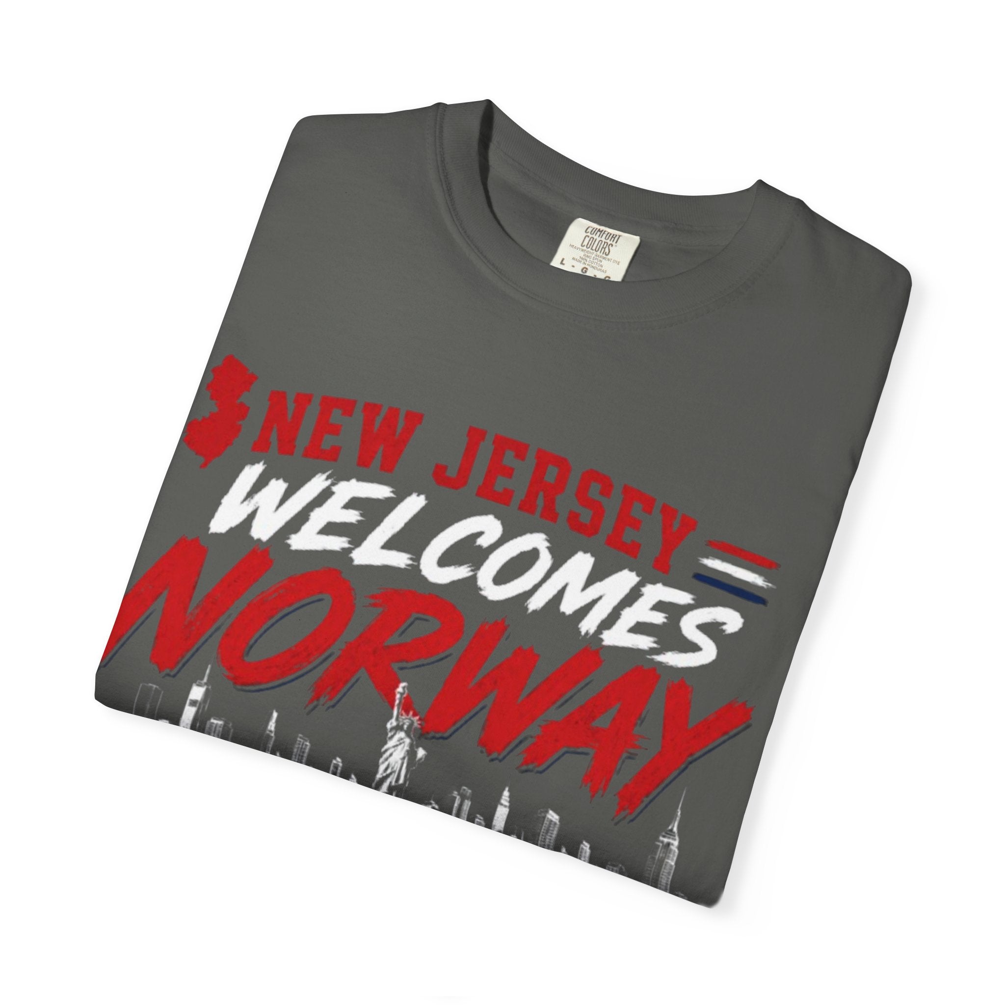 New Jersey Welcomes Norway T-Shirt | Norway Flag Soccer Jersey Skyline