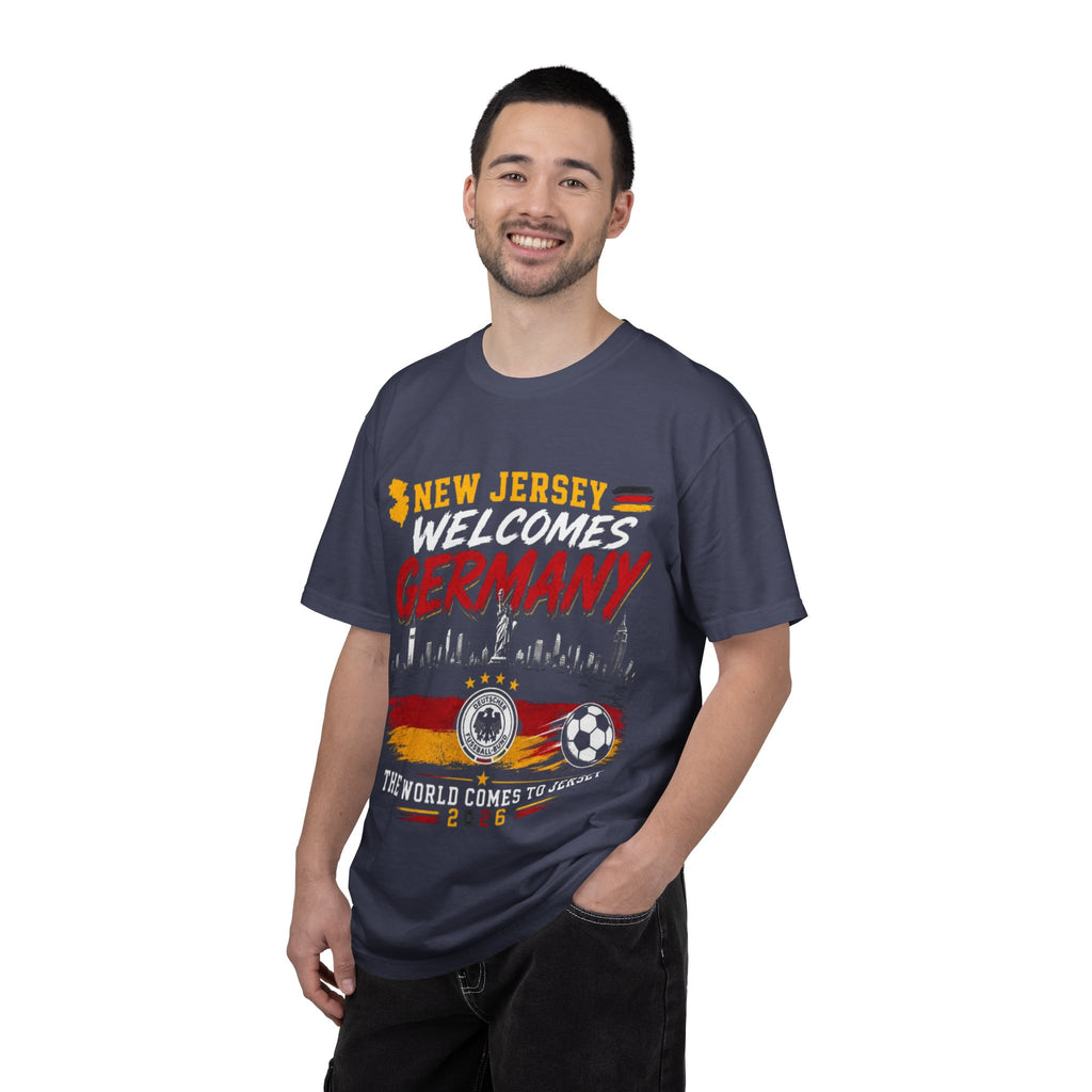 New Jersey Welcomes Germany T-Shirt | Soccer Flag Skyline Design