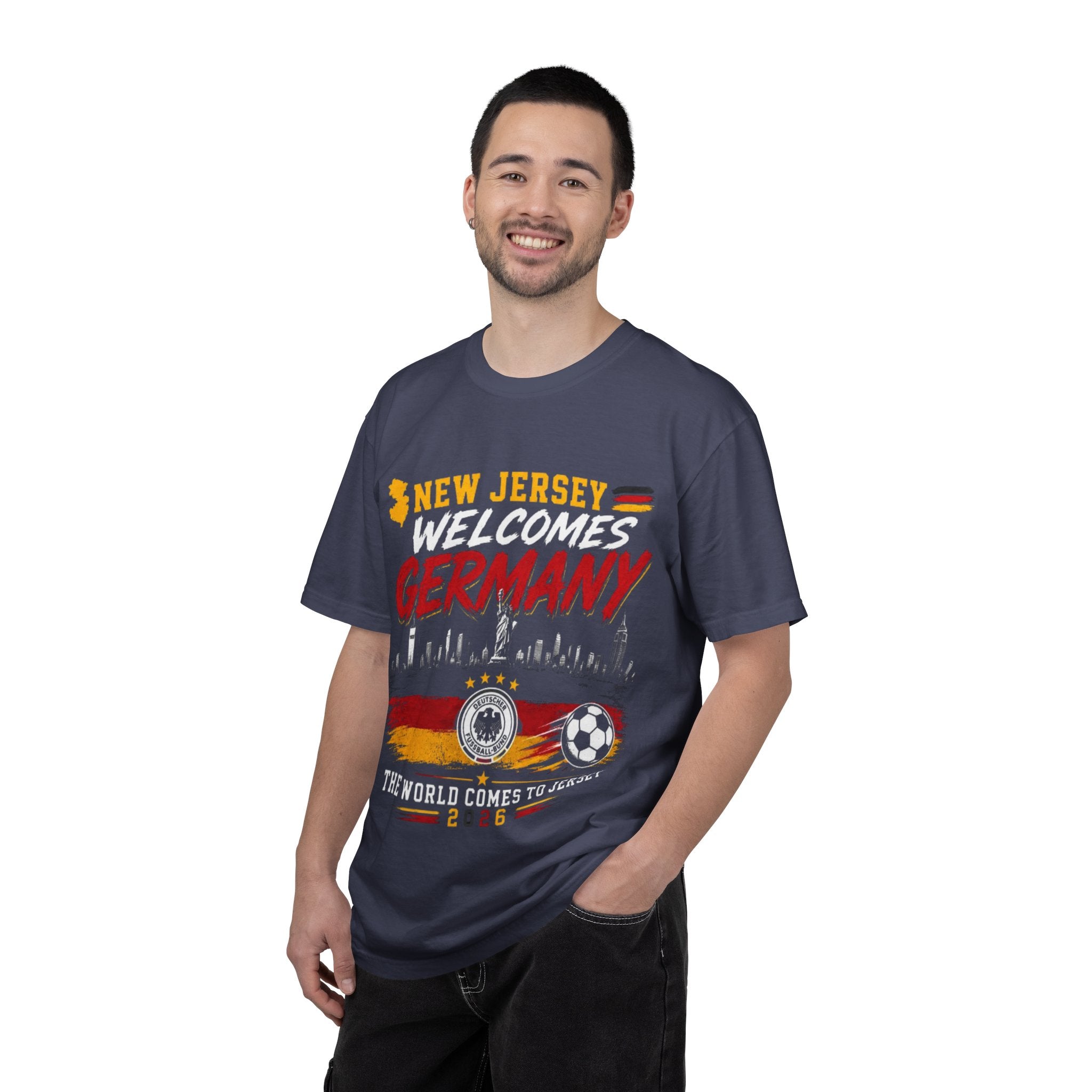 New Jersey Welcomes Germany T-Shirt | Soccer Flag Skyline Design