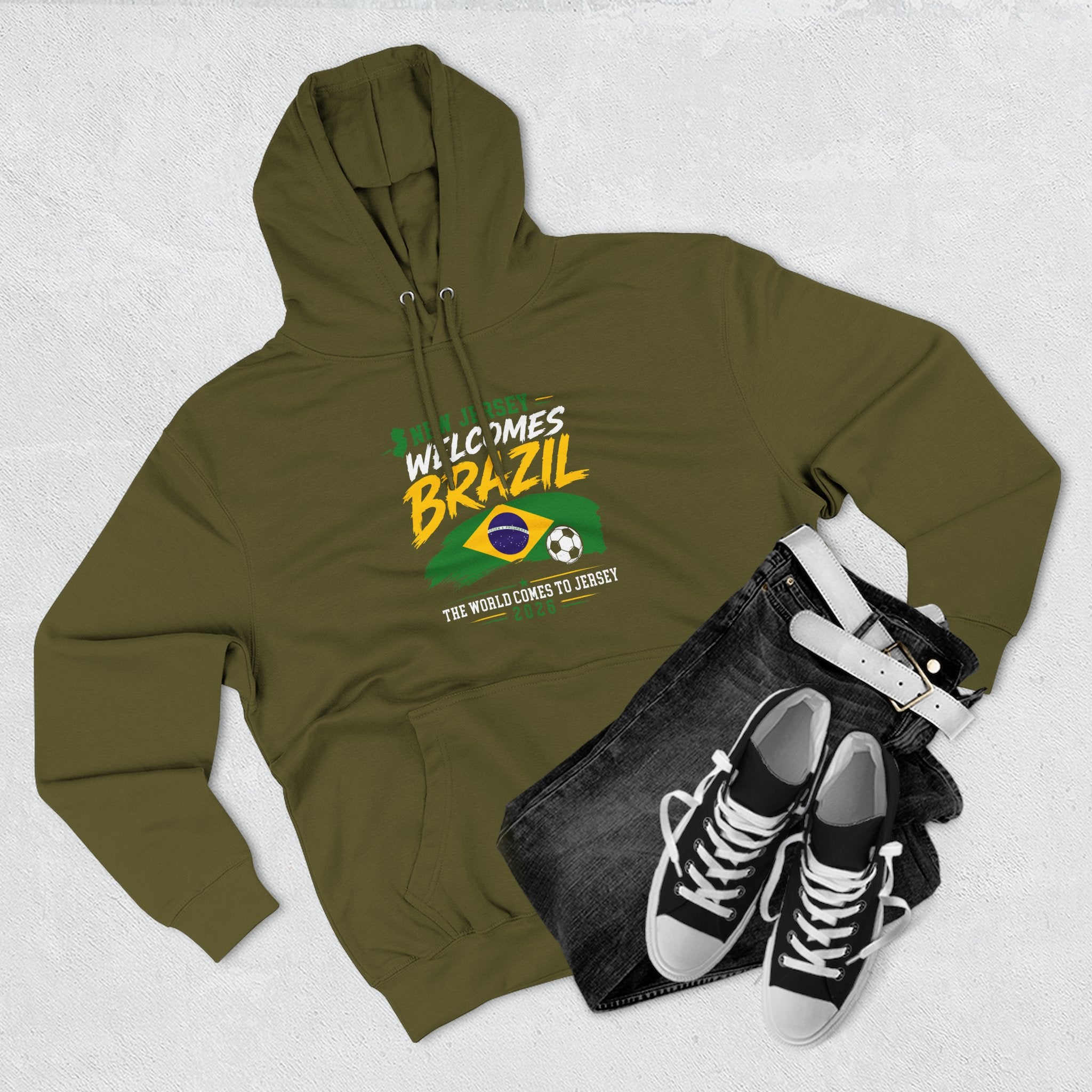 Brazil Soccer Hoodie - Welcome to Brazil Graphic Pullover (The World Comes to Jersey)