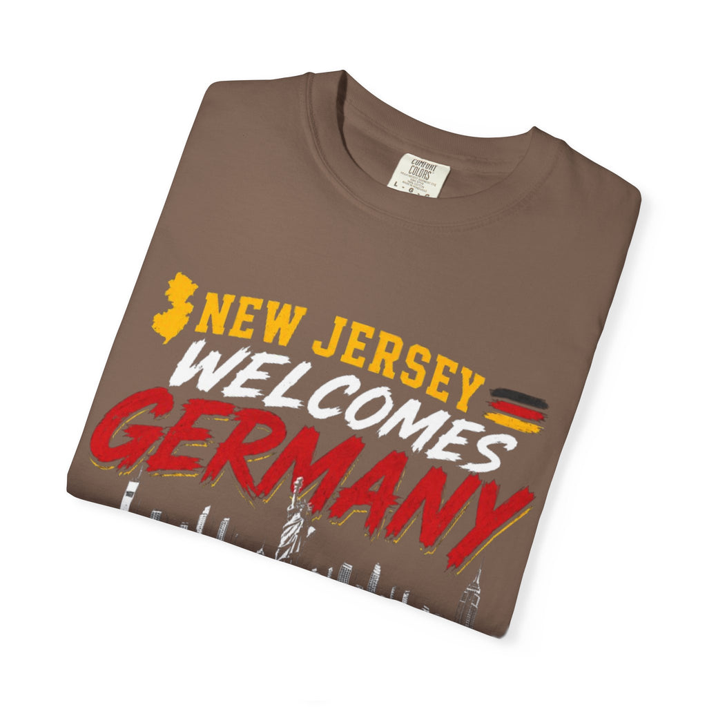 New Jersey Welcomes Germany T-Shirt | Soccer Flag Skyline Design