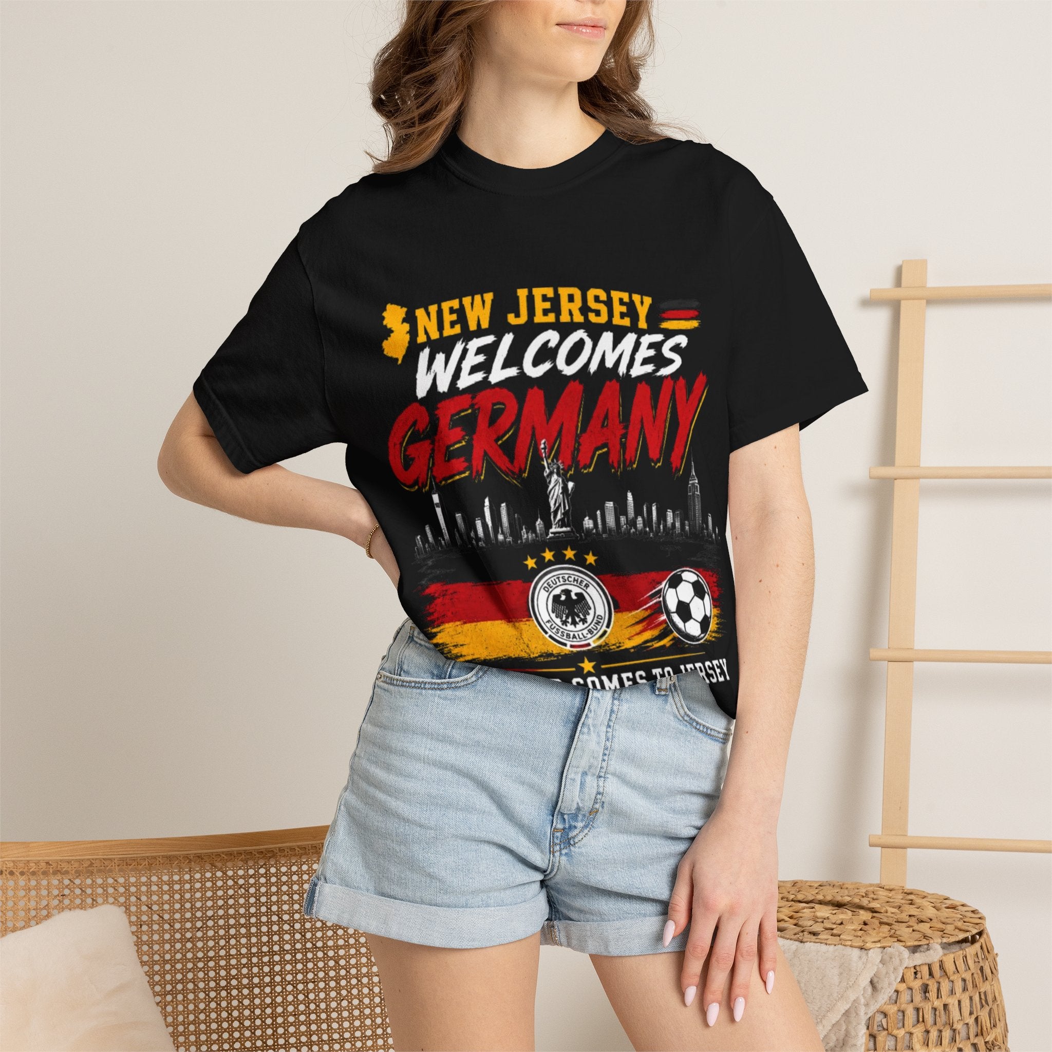 New Jersey Welcomes Germany T-Shirt | Soccer Flag Skyline Design