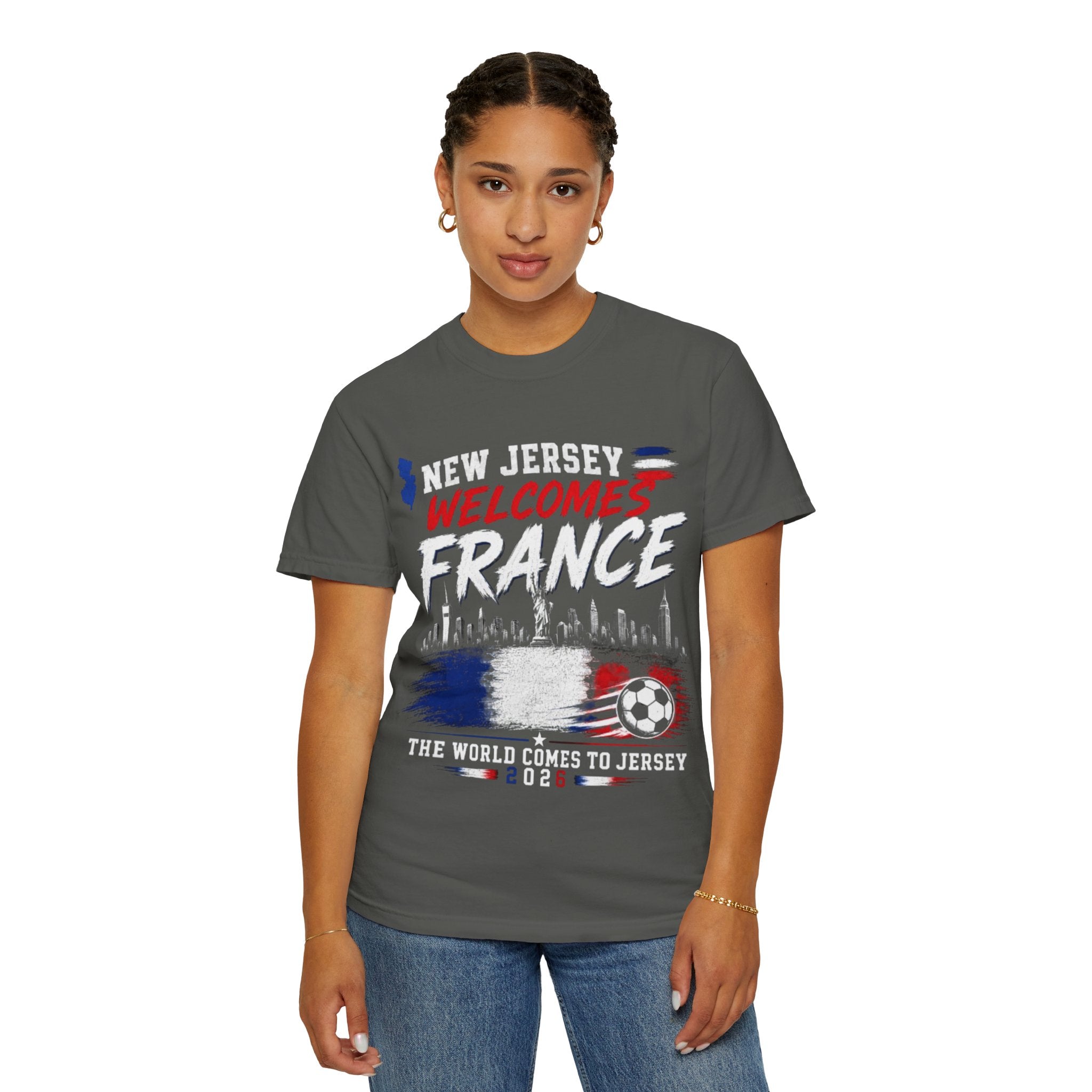 T-Shirt — "New Jersey Welcomes France" Soccer Fan Tee (The World Comes to Jersey 2024)