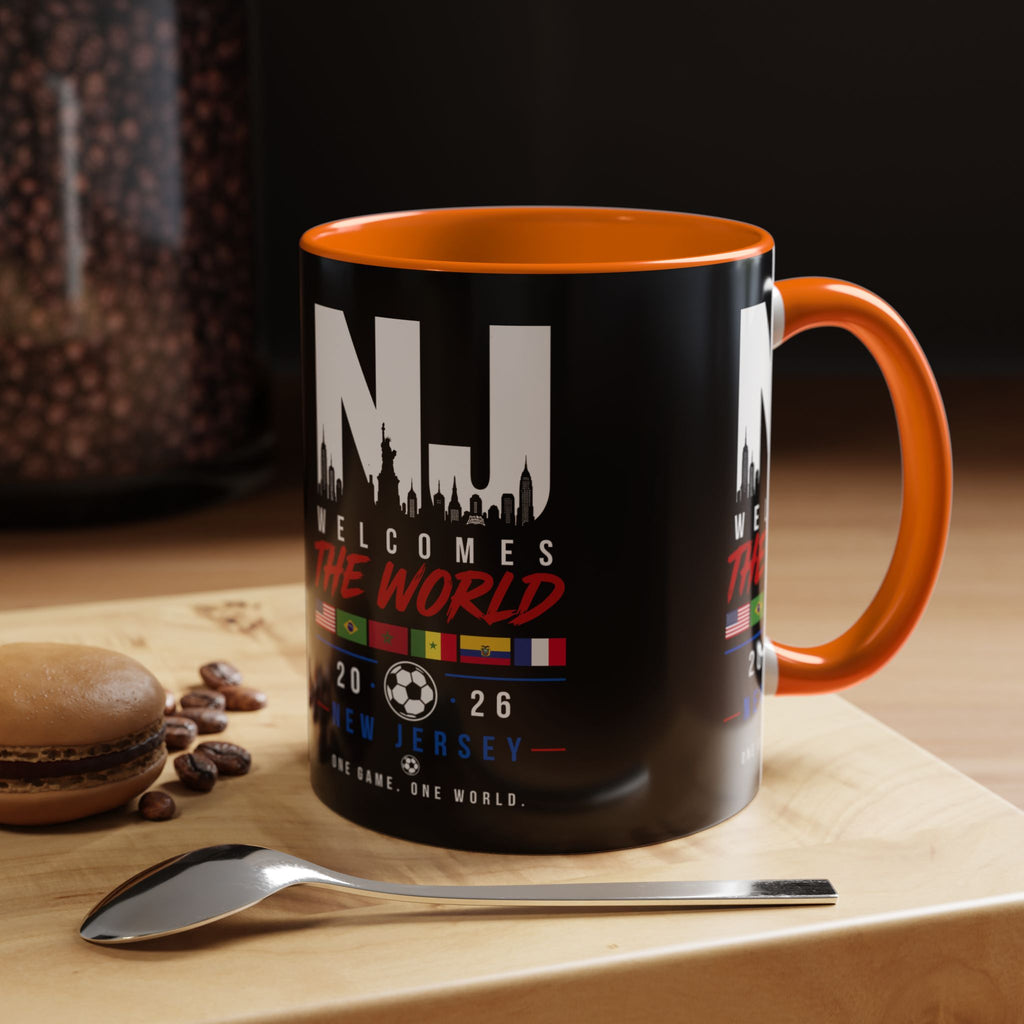 New Jersey Soccer World Cup Accent Coffee Mug — 'NJ Welcomes The World' 11/15oz