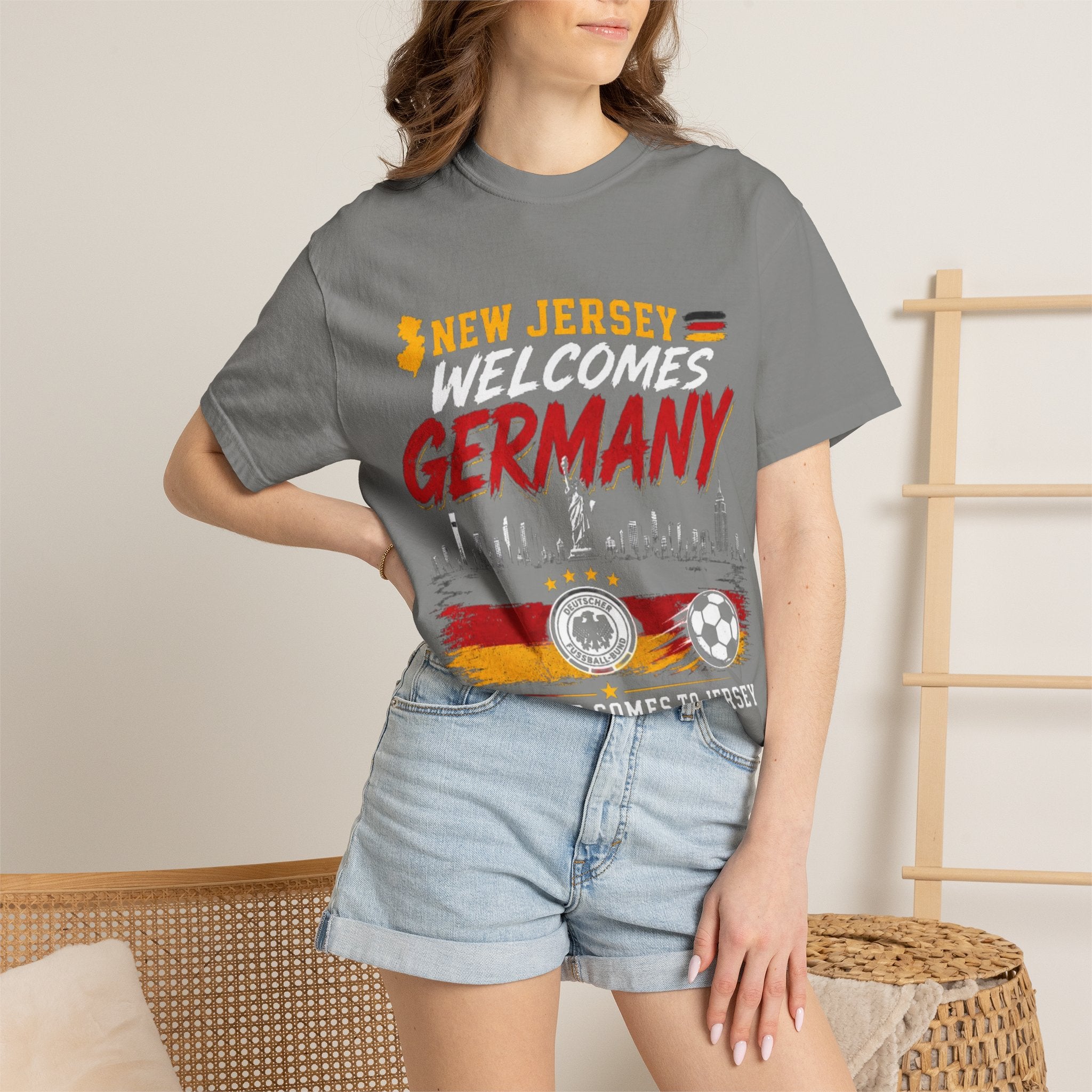 New Jersey Welcomes Germany T-Shirt | Soccer Flag Skyline Design