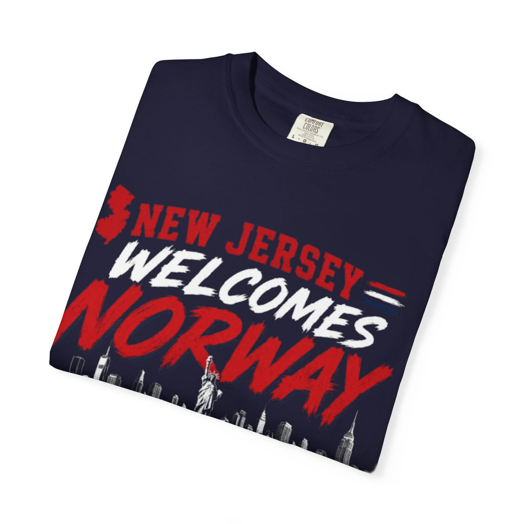 New Jersey Welcomes Norway T-Shirt | Norway Flag Soccer Jersey Skyline