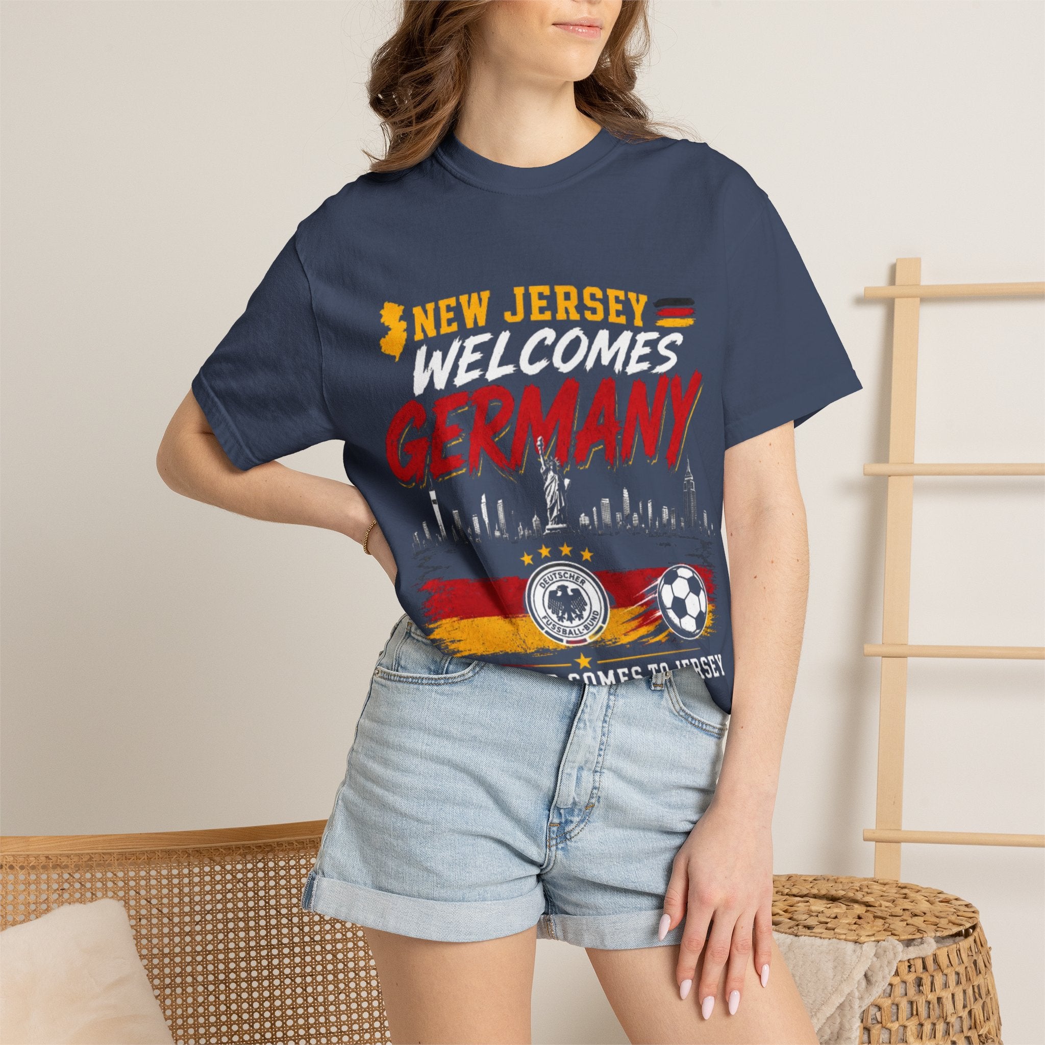 New Jersey Welcomes Germany T-Shirt | Soccer Flag Skyline Design