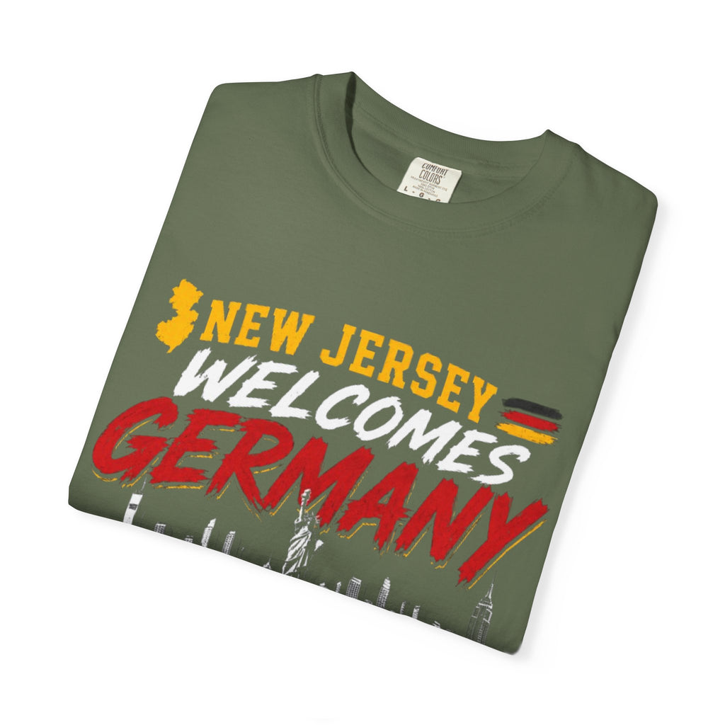 New Jersey Welcomes Germany T-Shirt | Soccer Flag Skyline Design