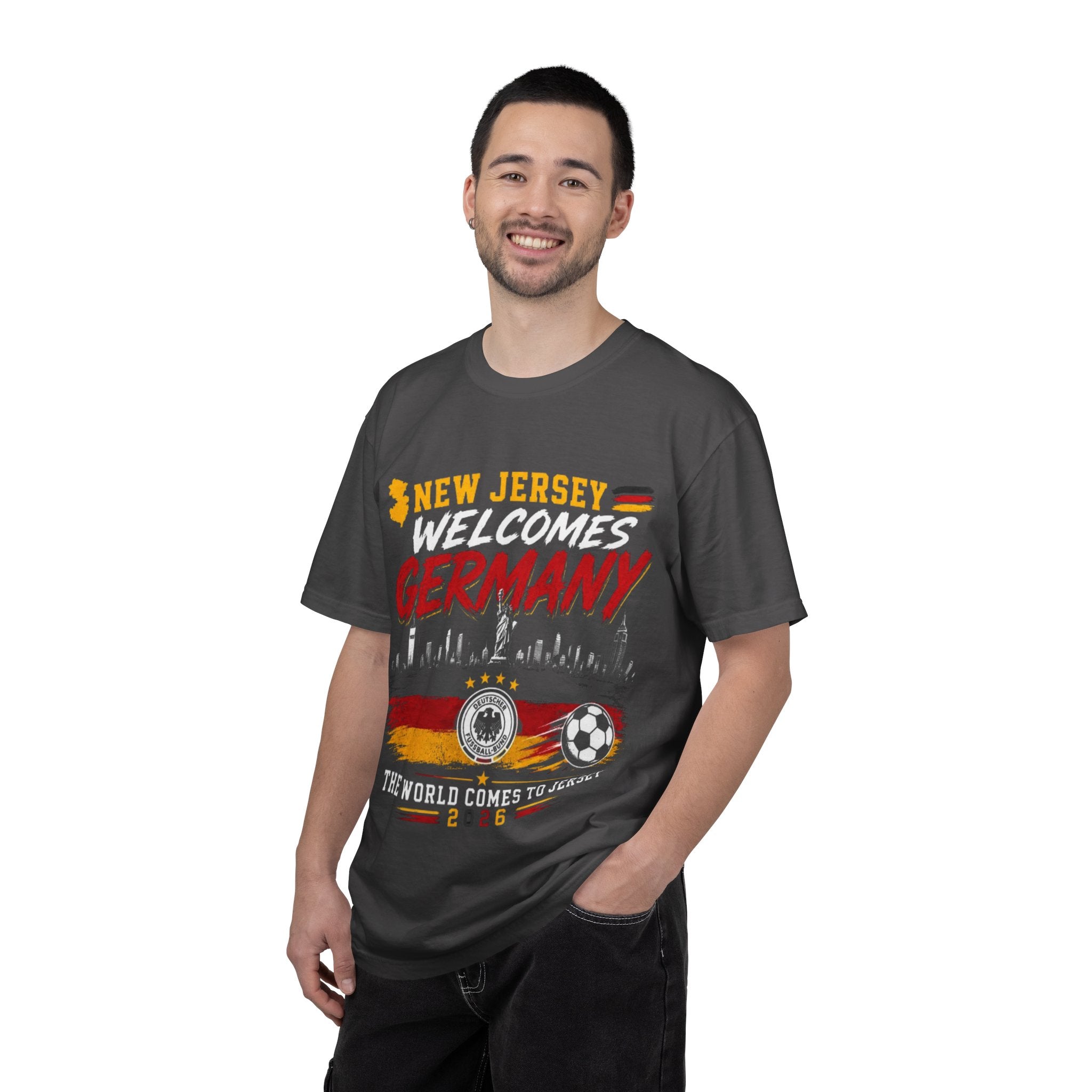 New Jersey Welcomes Germany T-Shirt | Soccer Flag Skyline Design