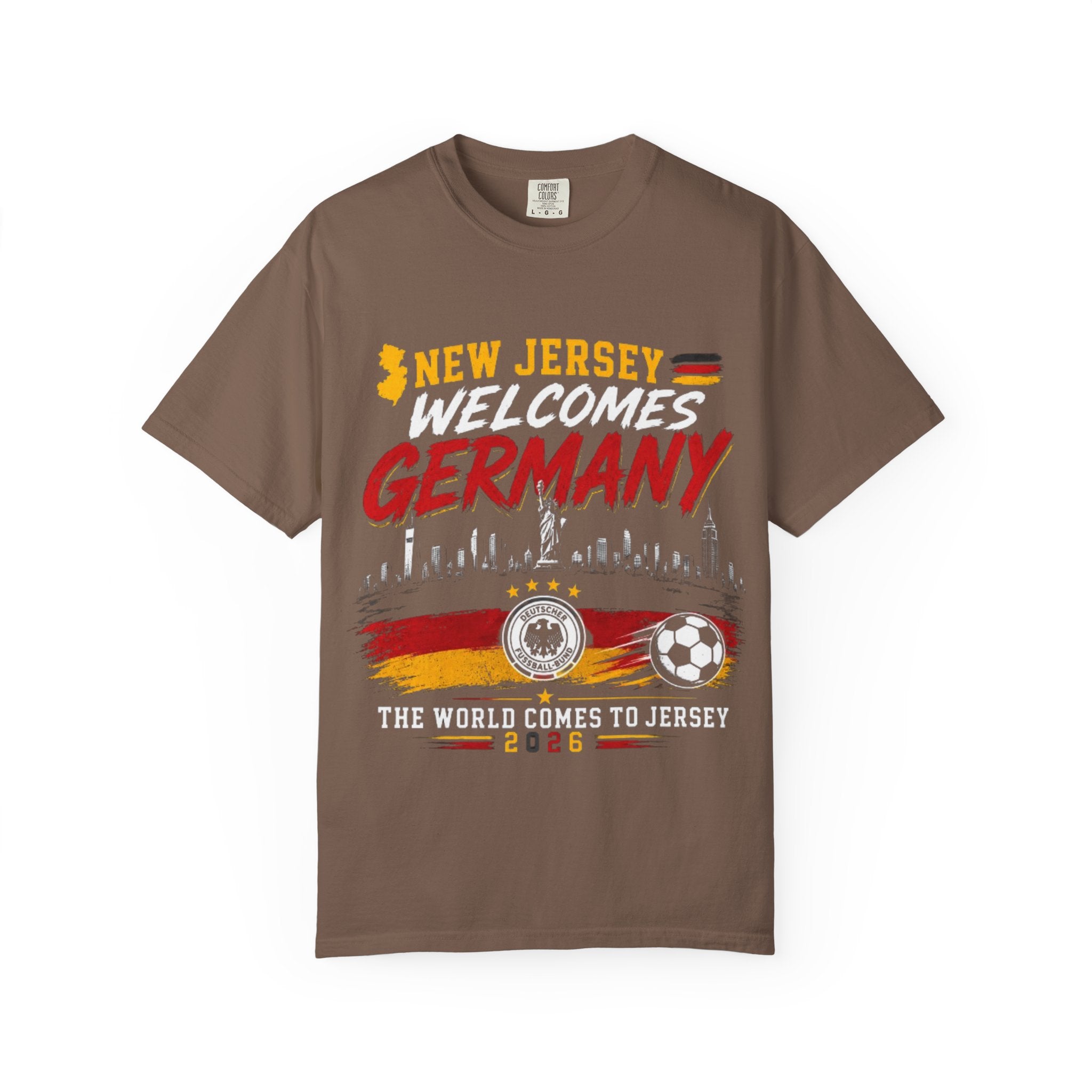 New Jersey Welcomes Germany T-Shirt | Soccer Flag Skyline Design