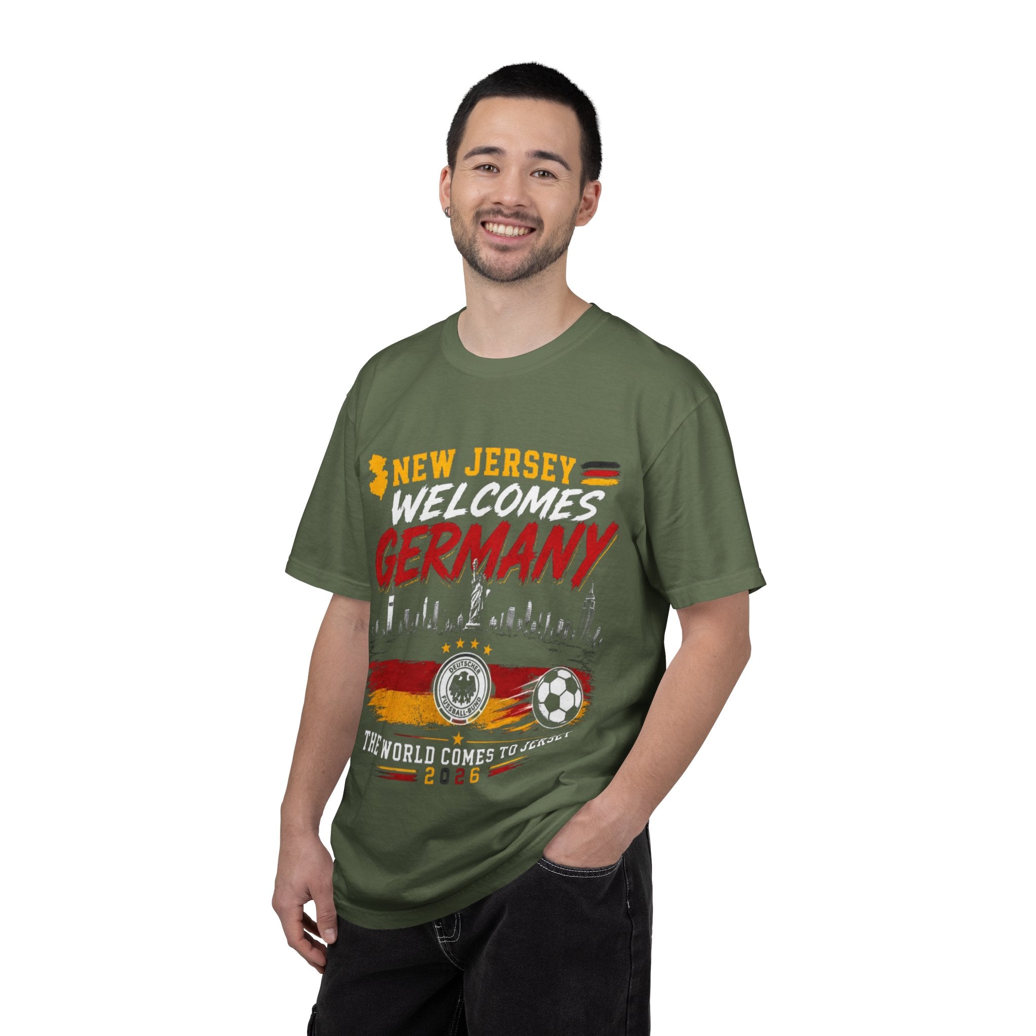 New Jersey Welcomes Germany T-Shirt | Soccer Flag Skyline Design