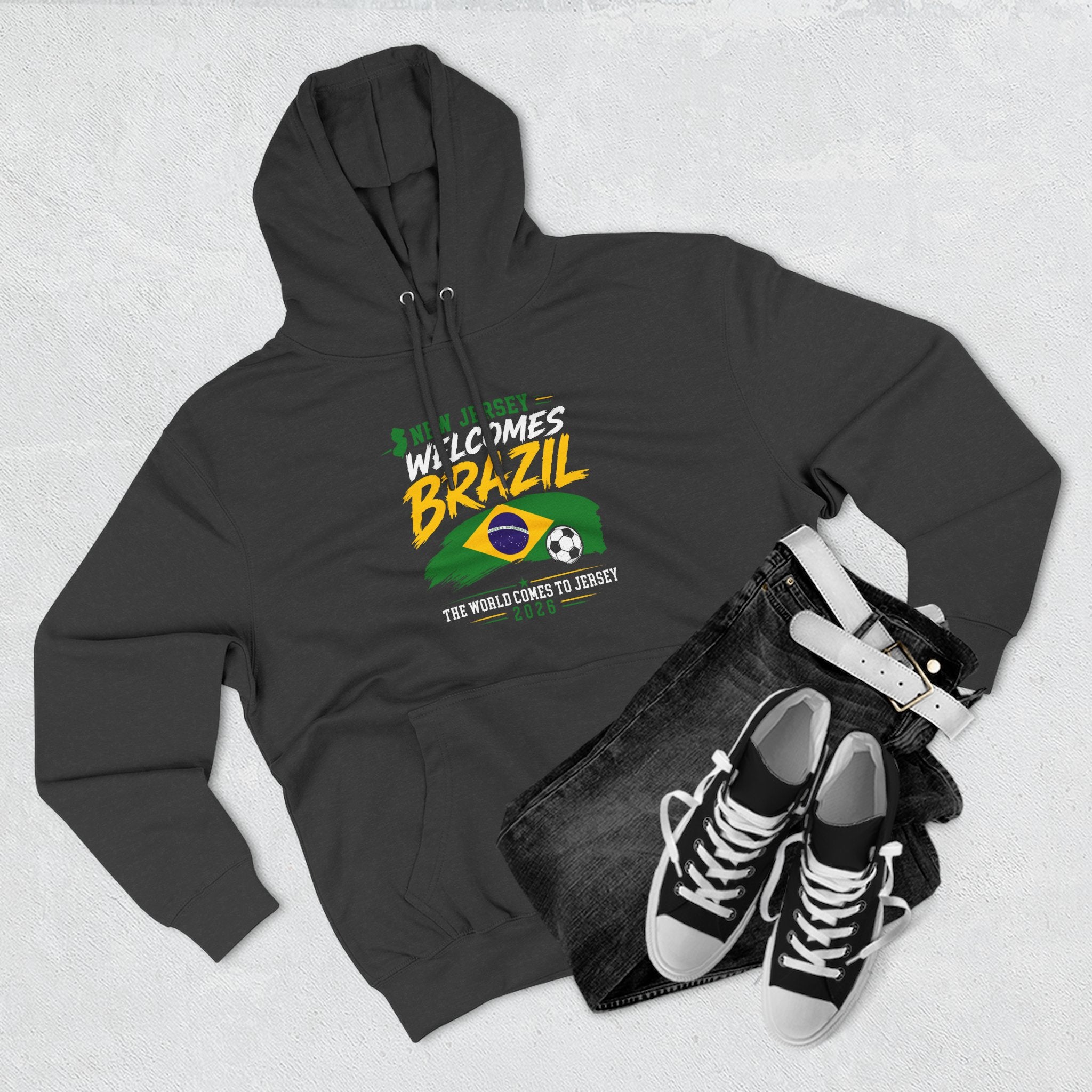 Brazil Soccer Hoodie - Welcome to Brazil Graphic Pullover (The World Comes to Jersey)