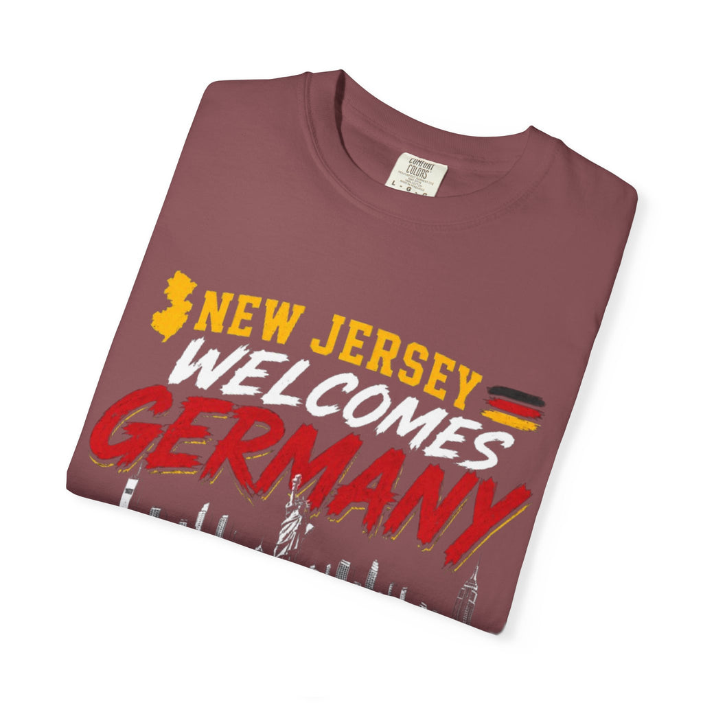 New Jersey Welcomes Germany T-Shirt | Soccer Flag Skyline Design