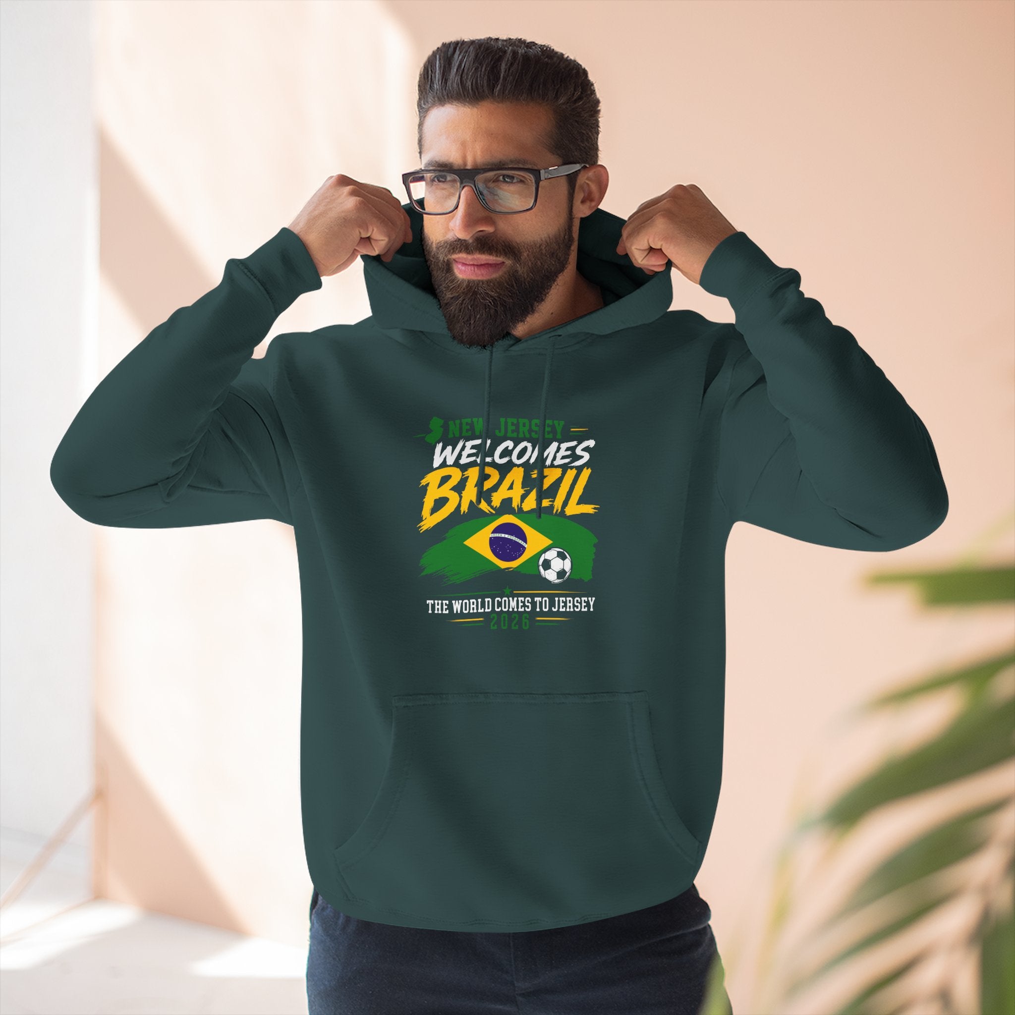 Brazil Soccer Hoodie - Welcome to Brazil Graphic Pullover (The World Comes to Jersey)