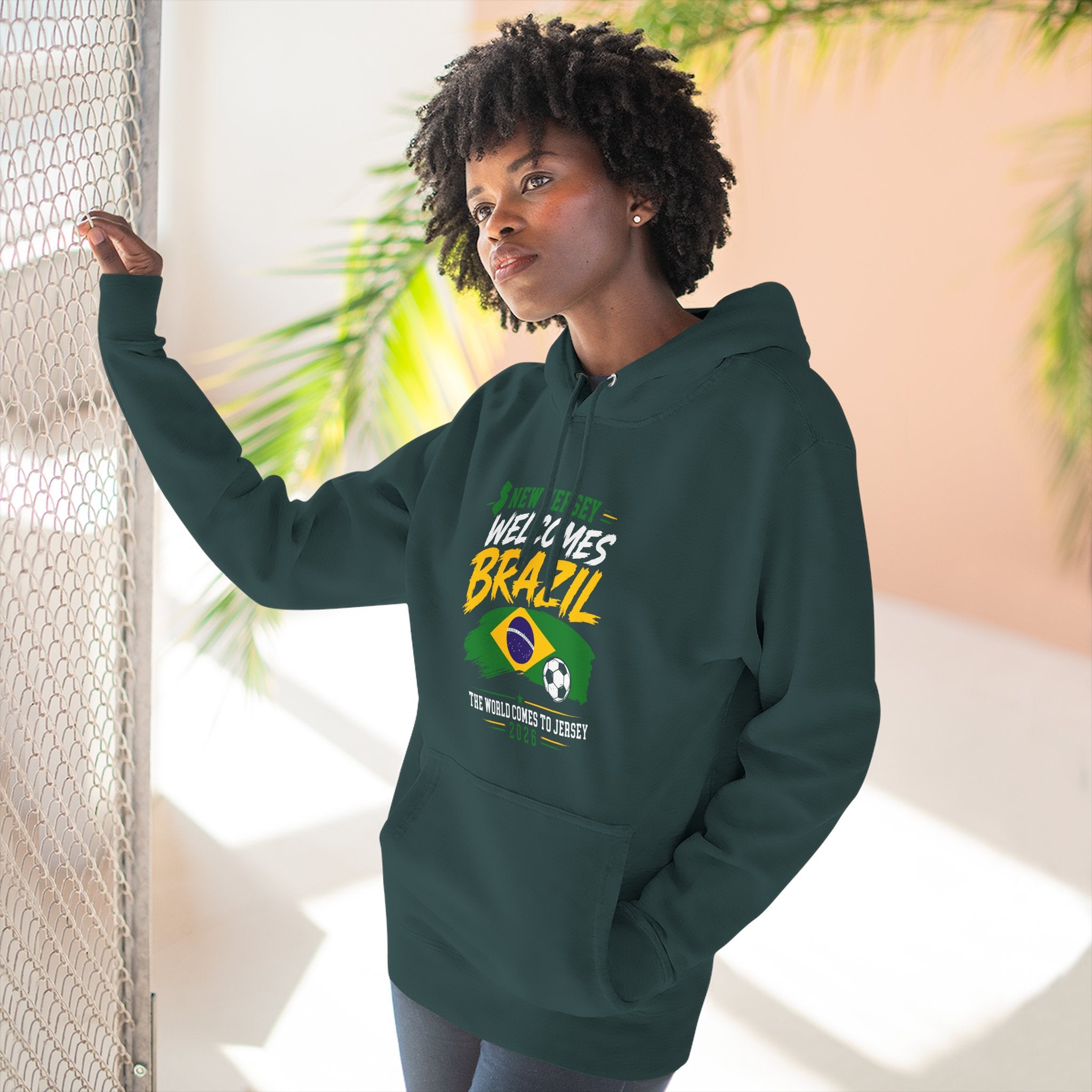 Brazil Soccer Hoodie - Welcome to Brazil Graphic Pullover (The World Comes to Jersey)