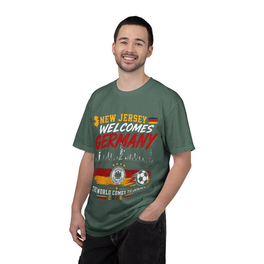 New Jersey Welcomes Germany T-Shirt | Soccer Flag Skyline Design