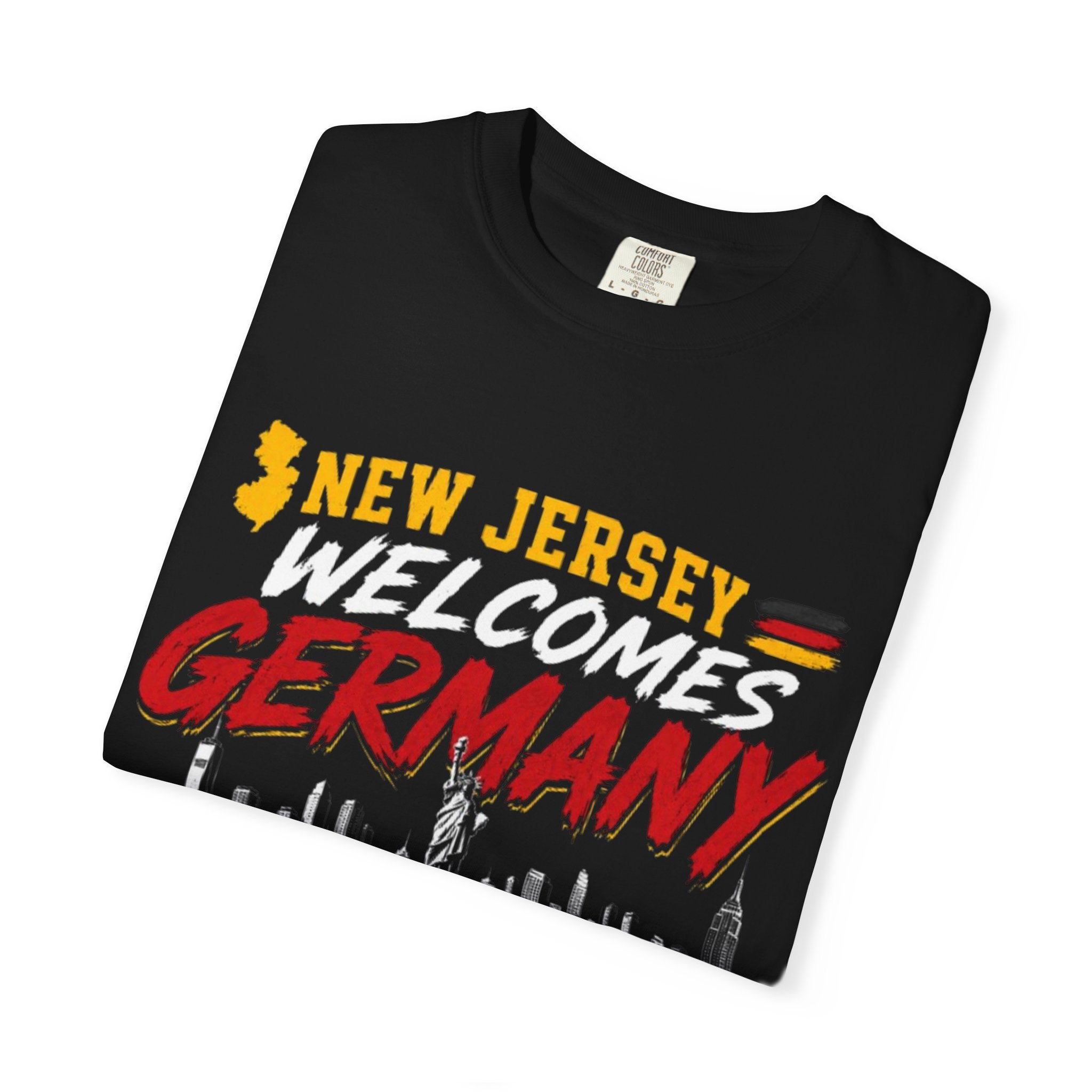 New Jersey Welcomes Germany T-Shirt | Soccer Flag Skyline Design