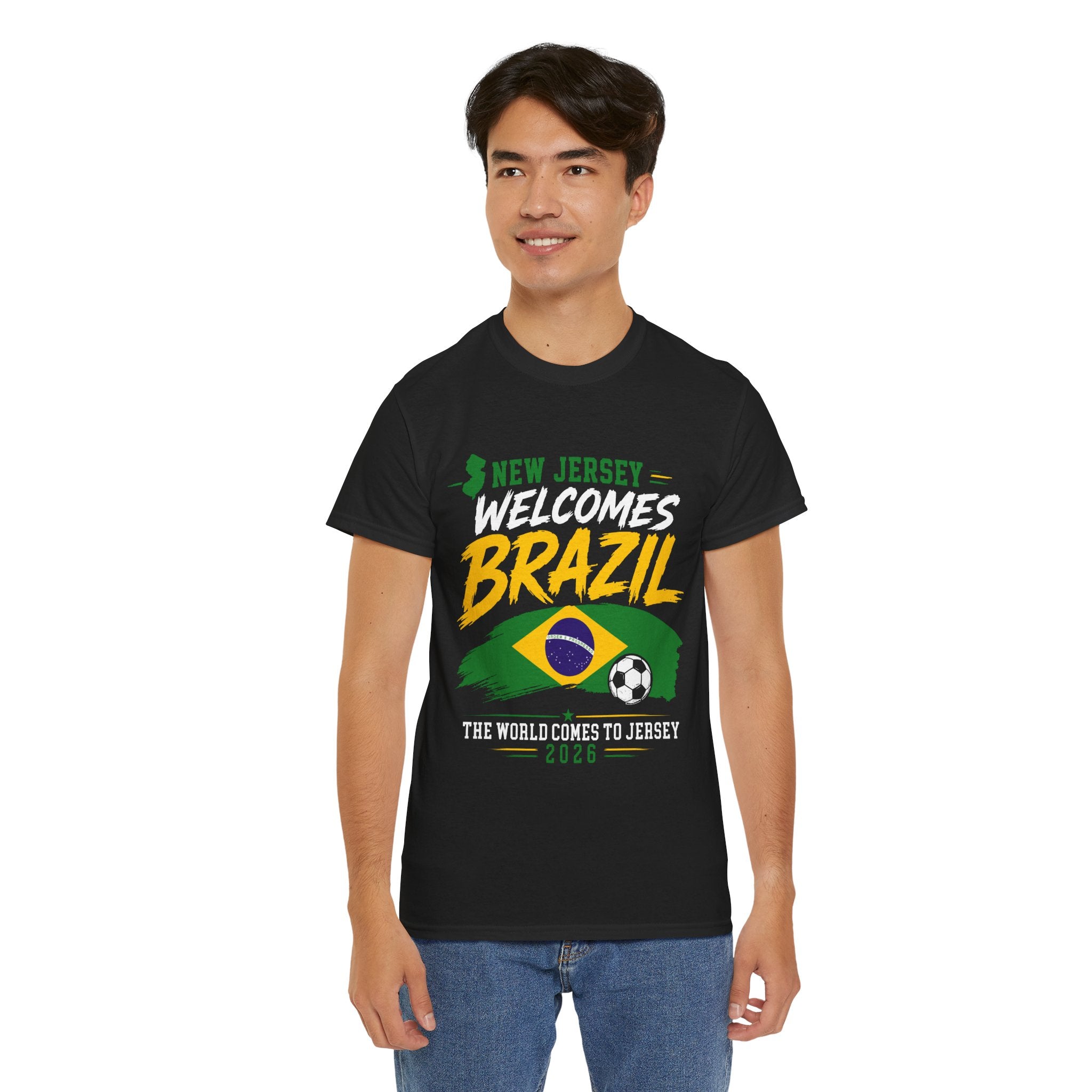 New Jersey Welcomes Brazil T-Shirt | Brazil Flag Soccer Tee