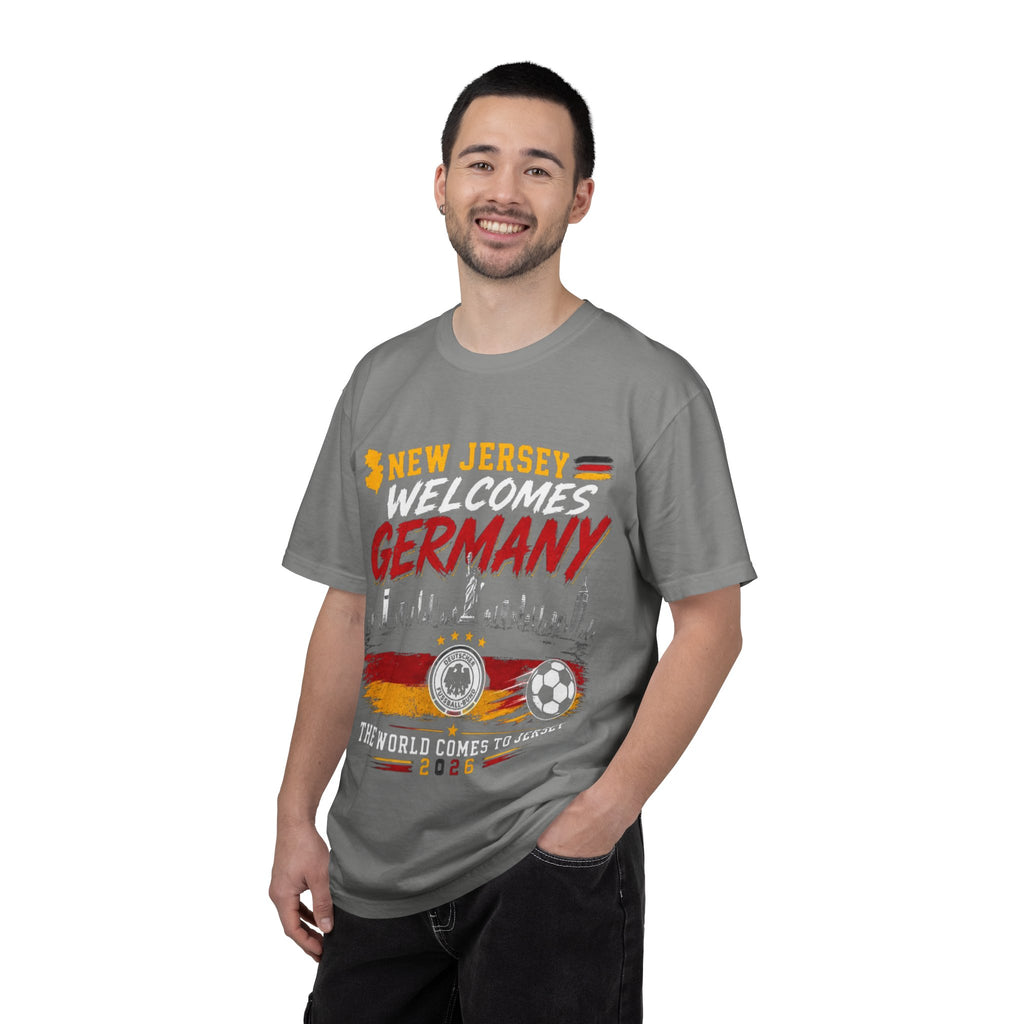 New Jersey Welcomes Germany T-Shirt | Soccer Flag Skyline Design