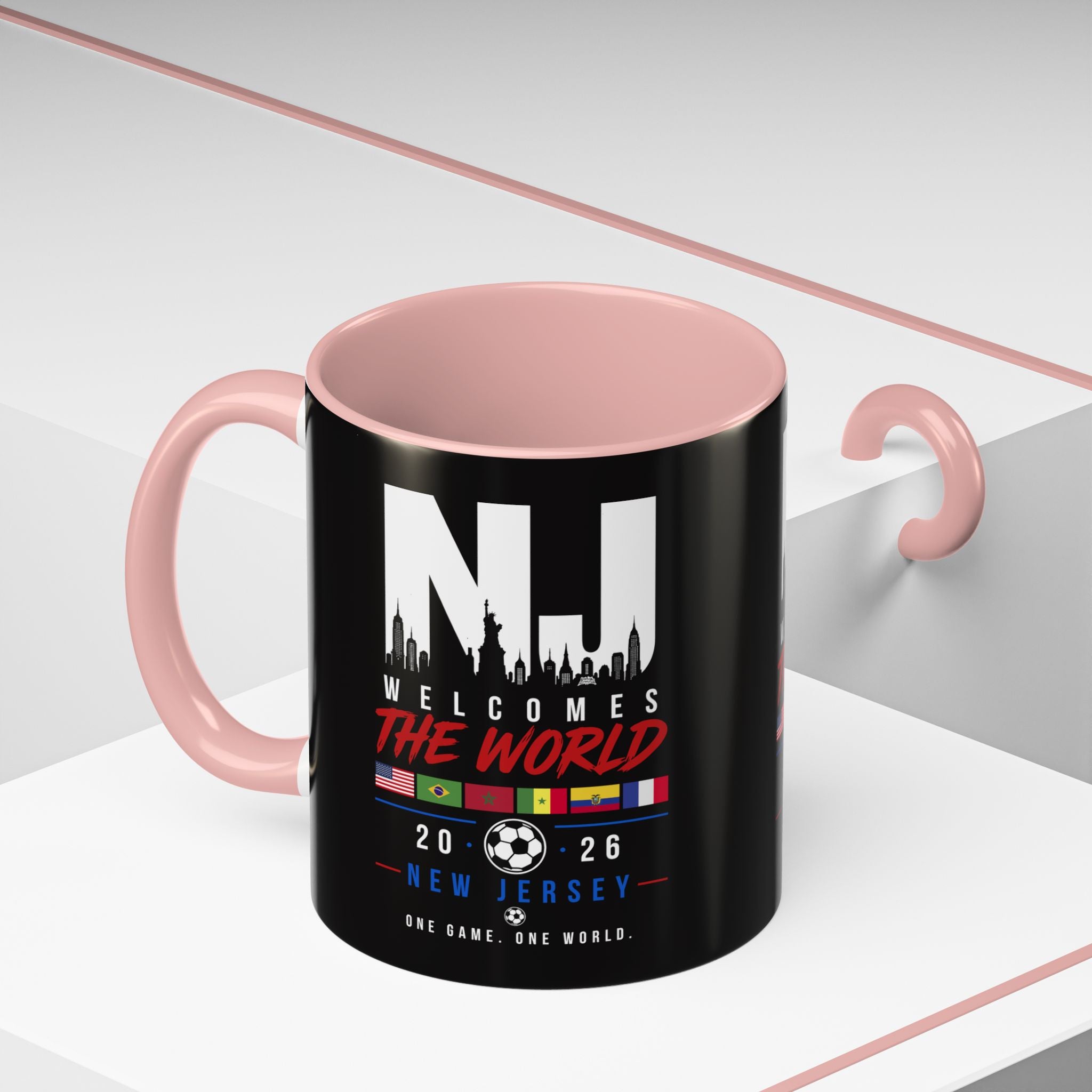 New Jersey Soccer World Cup Accent Coffee Mug — 'NJ Welcomes The World' 11/15oz