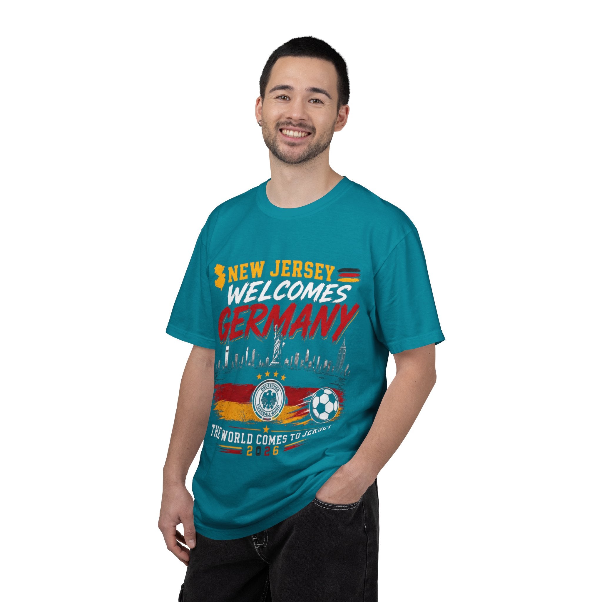 New Jersey Welcomes Germany T-Shirt | Soccer Flag Skyline Design