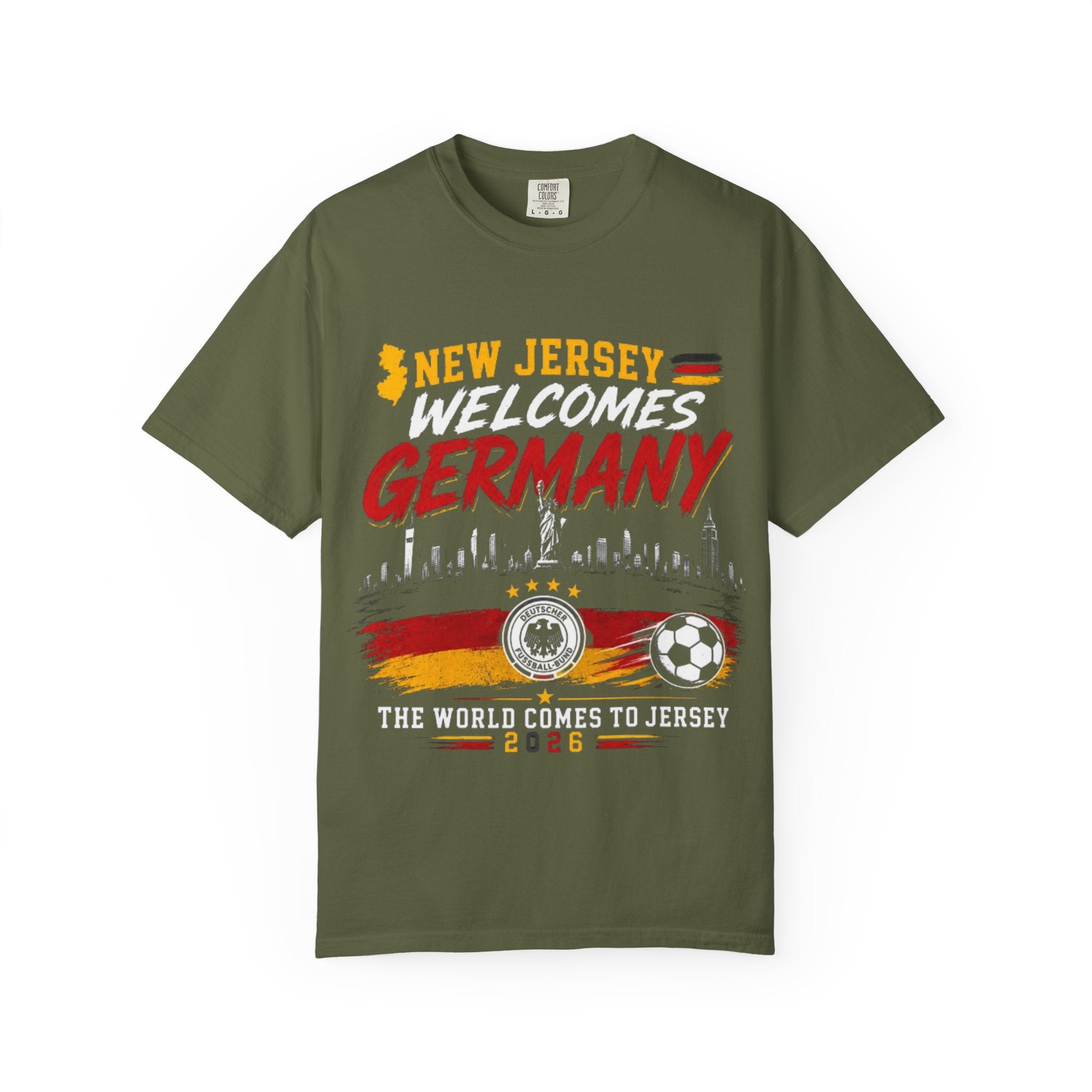 New Jersey Welcomes Germany T-Shirt | Soccer Flag Skyline Design