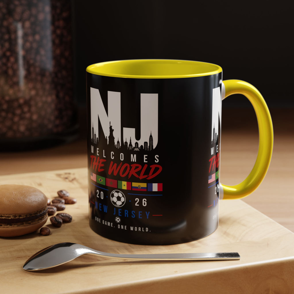 New Jersey Soccer World Cup Accent Coffee Mug — 'NJ Welcomes The World' 11/15oz
